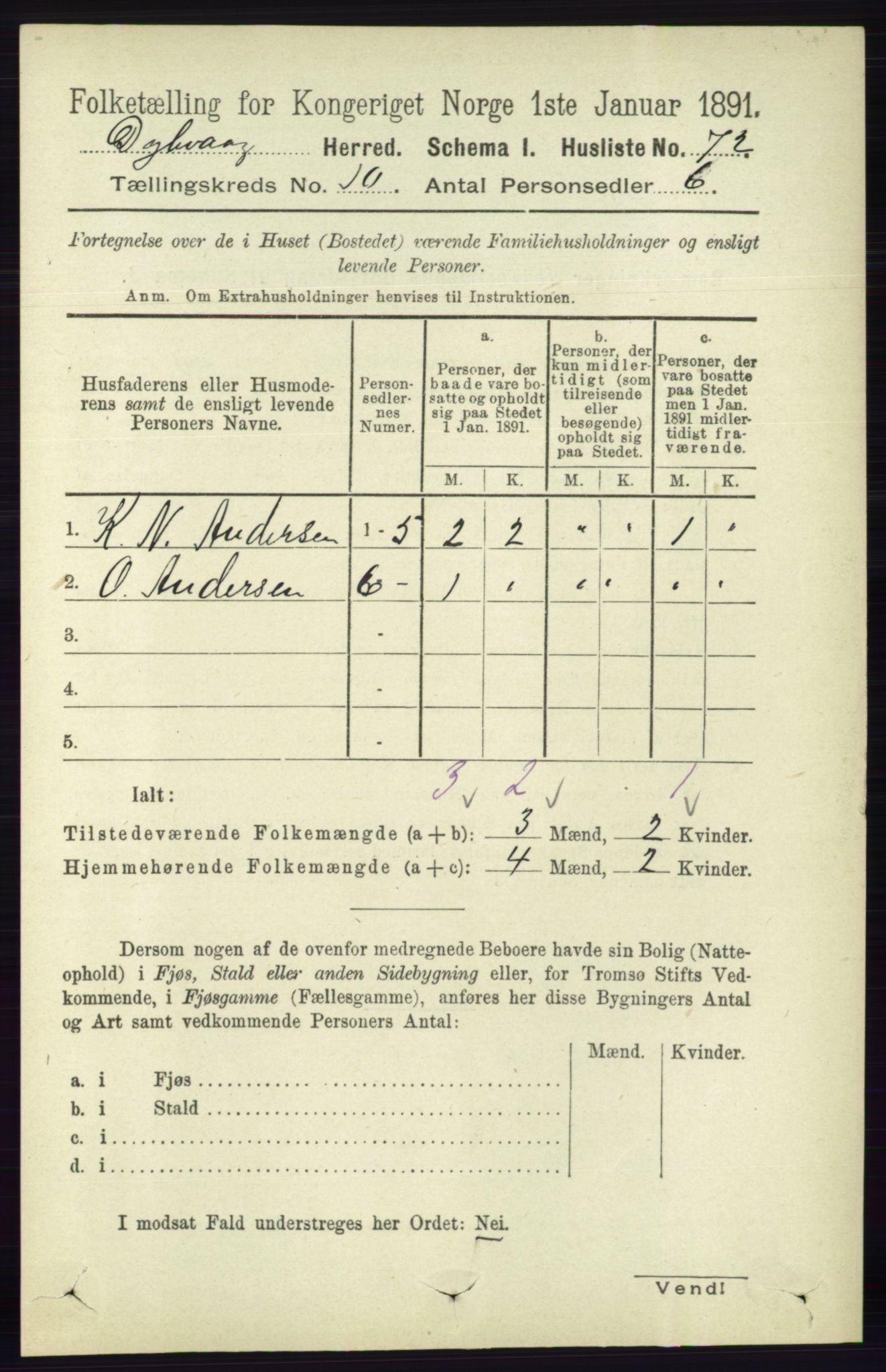 RA, 1891 census for 0915 Dypvåg, 1891, p. 3694