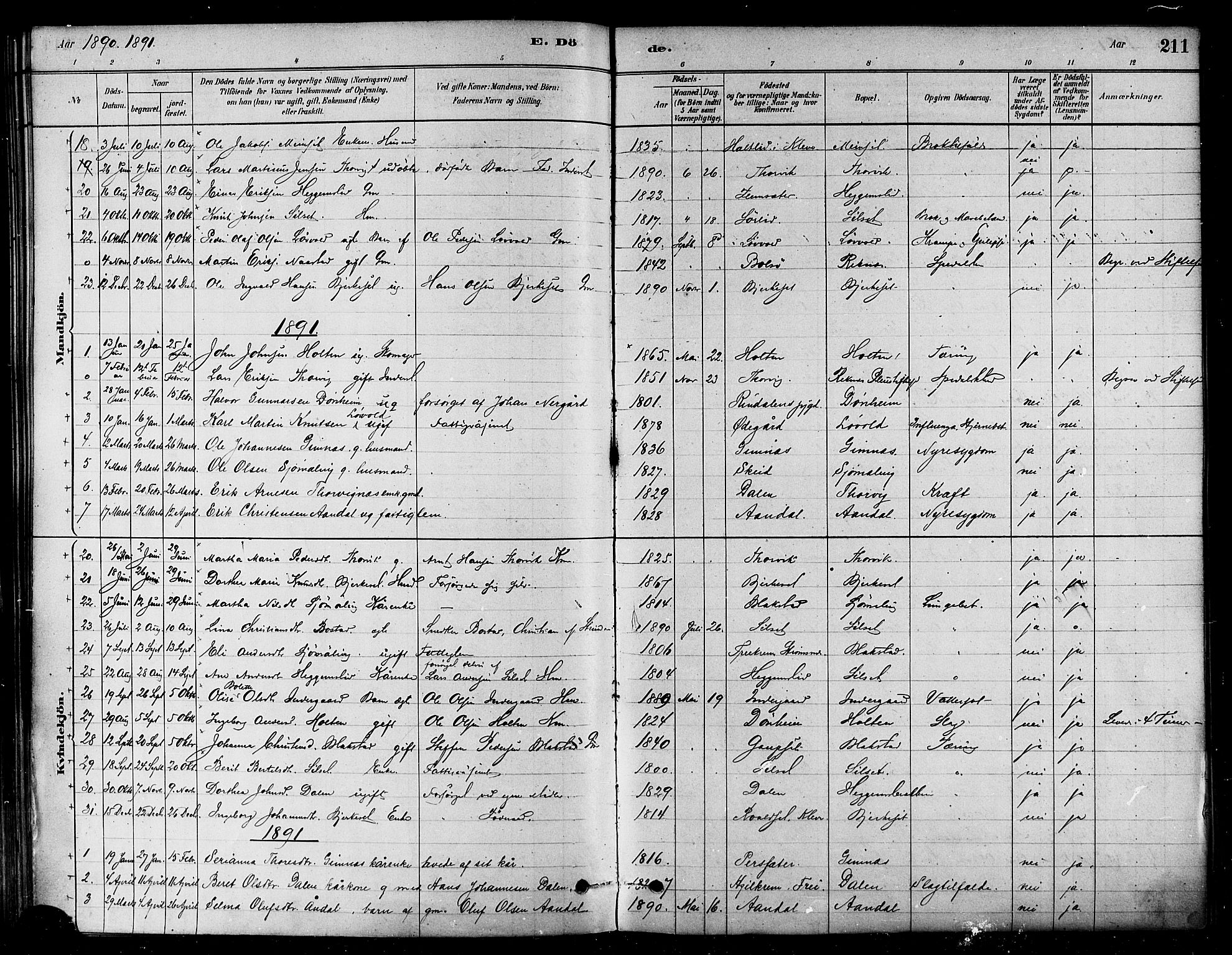 Ministerialprotokoller, klokkerbøker og fødselsregistre - Møre og Romsdal, SAT/A-1454/584/L0967: Parish register (official) no. 584A07, 1879-1894, p. 211
