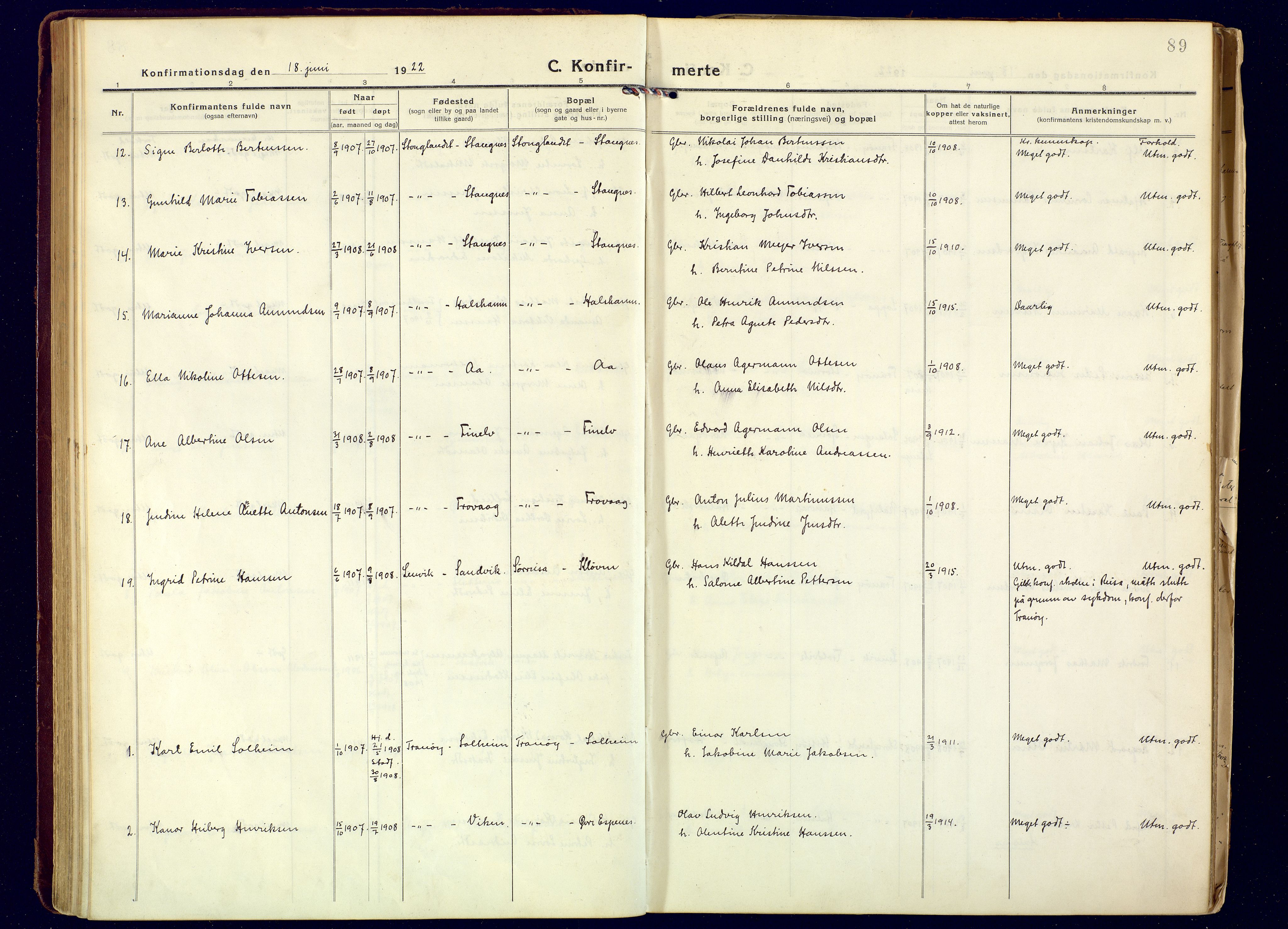 Tranøy sokneprestkontor, AV/SATØ-S-1313/I/Ia/Iaa/L0016kirke: Parish register (official) no. 16, 1919-1932, p. 89