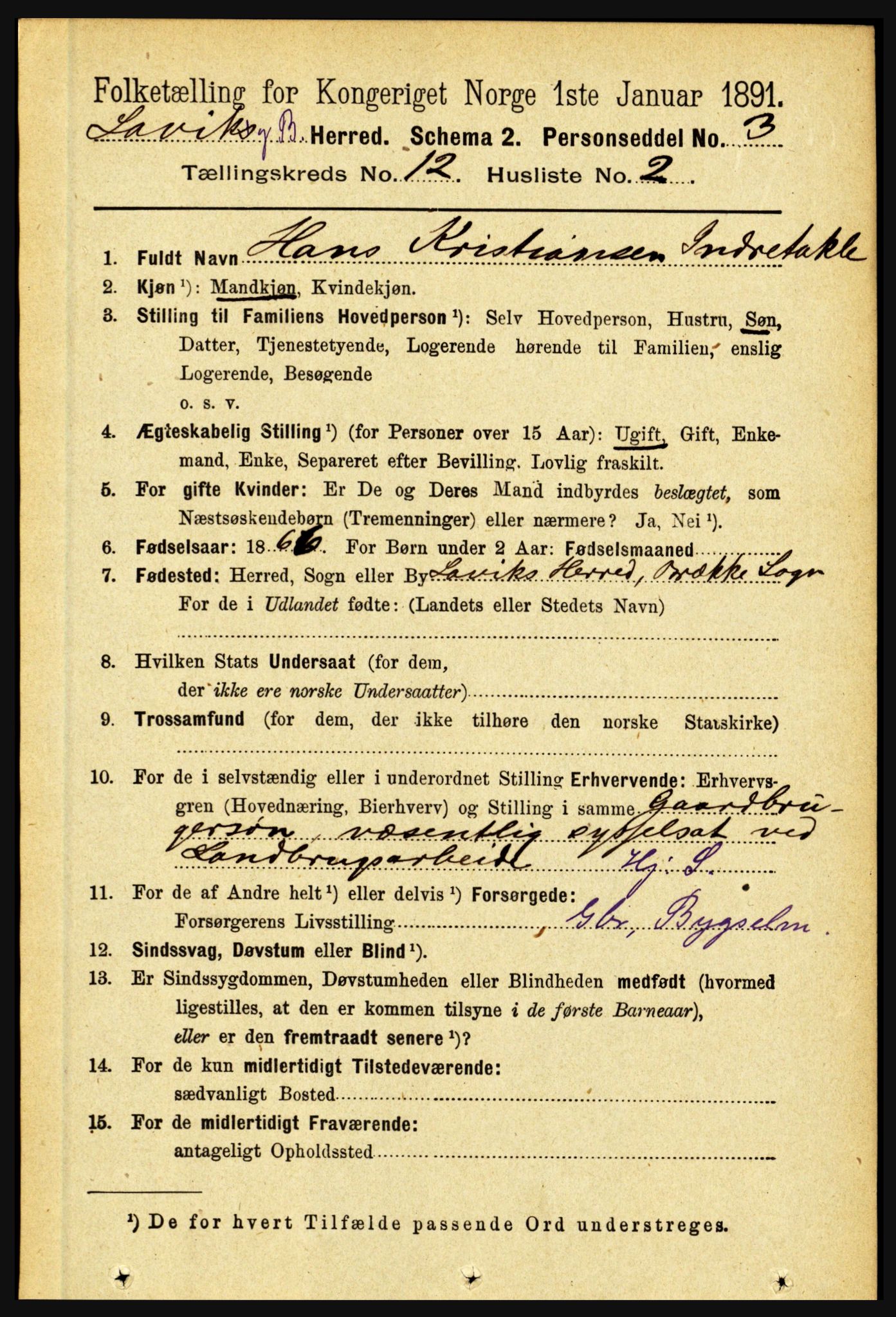 RA, 1891 census for 1415 Lavik og Brekke, 1891, p. 2358