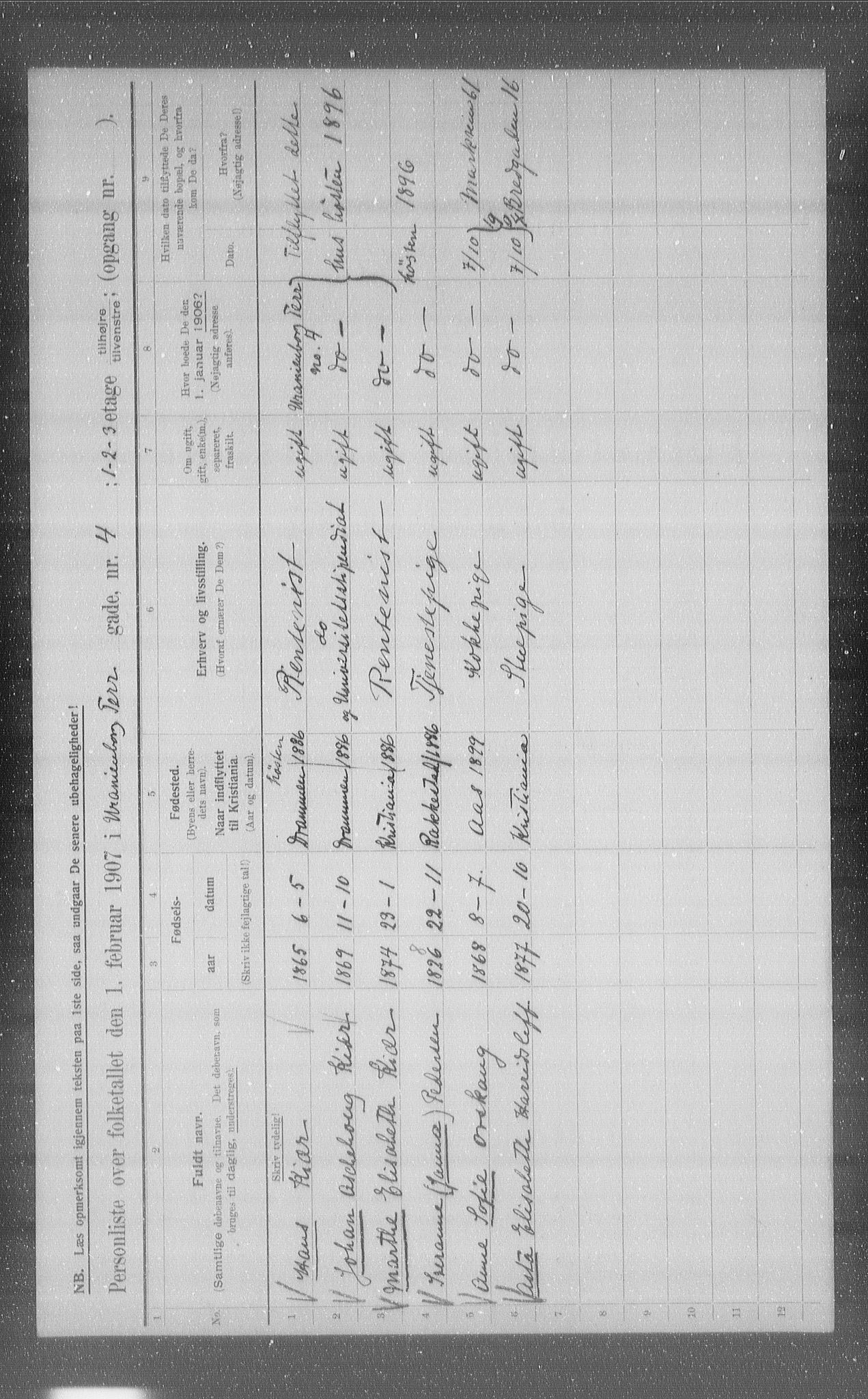 OBA, Municipal Census 1907 for Kristiania, 1907, p. 61159