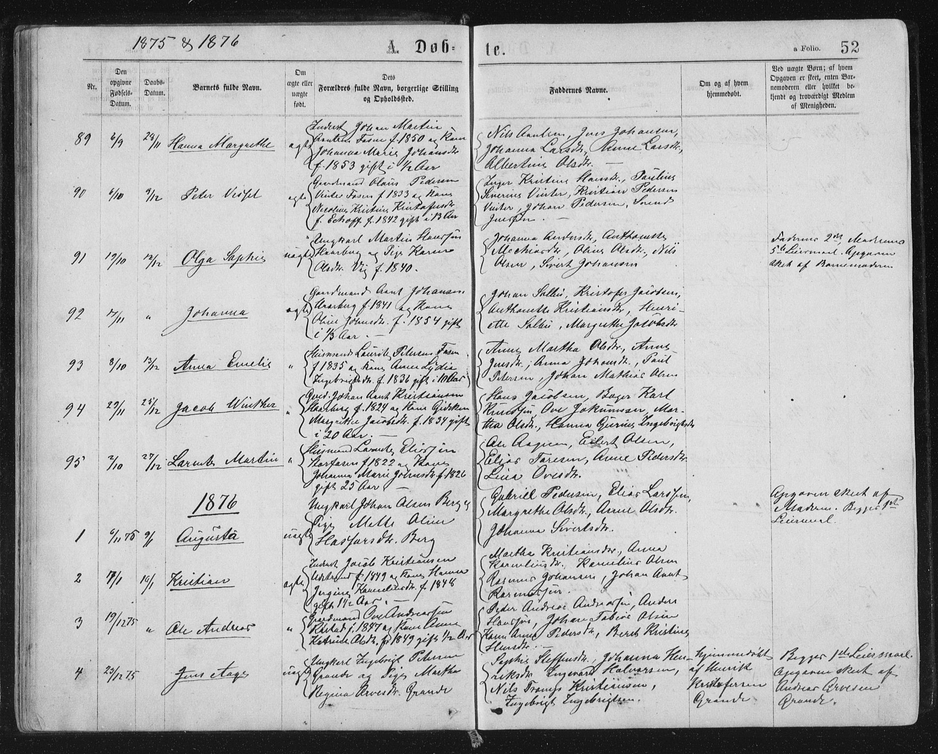 Ministerialprotokoller, klokkerbøker og fødselsregistre - Sør-Trøndelag, SAT/A-1456/659/L0745: Parish register (copy) no. 659C02, 1869-1892, p. 52