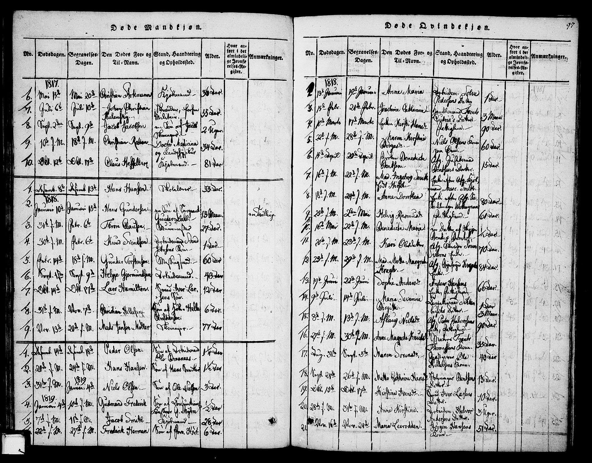 Skien kirkebøker, SAKO/A-302/F/Fa/L0005: Parish register (official) no. 5, 1814-1843, p. 97