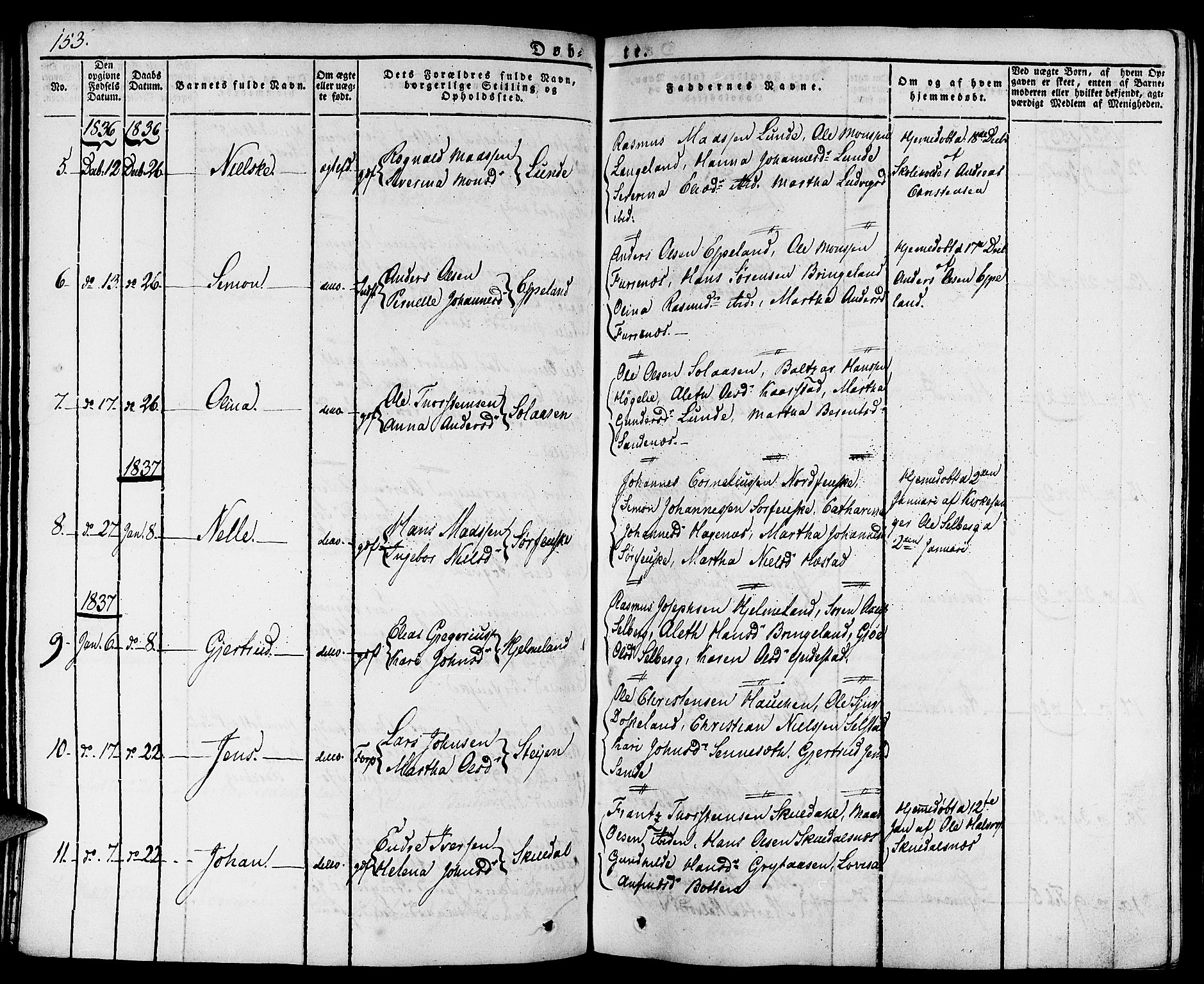 Gaular sokneprestembete, AV/SAB-A-80001/H/Haa: Parish register (official) no. A 3, 1821-1840, p. 153