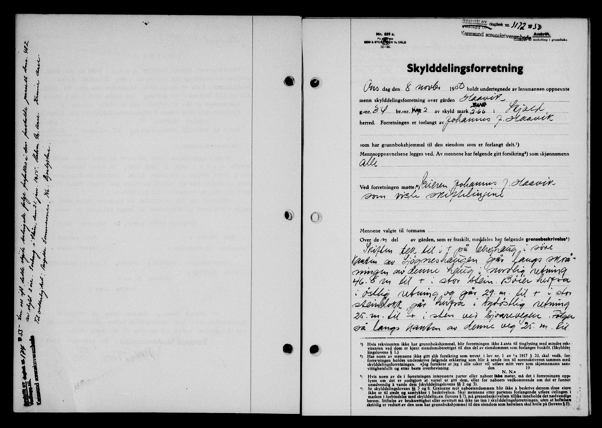Karmsund sorenskriveri, SAST/A-100311/01/II/IIB/L0101: Mortgage book no. 81A, 1950-1951, Diary no: : 3172/1950