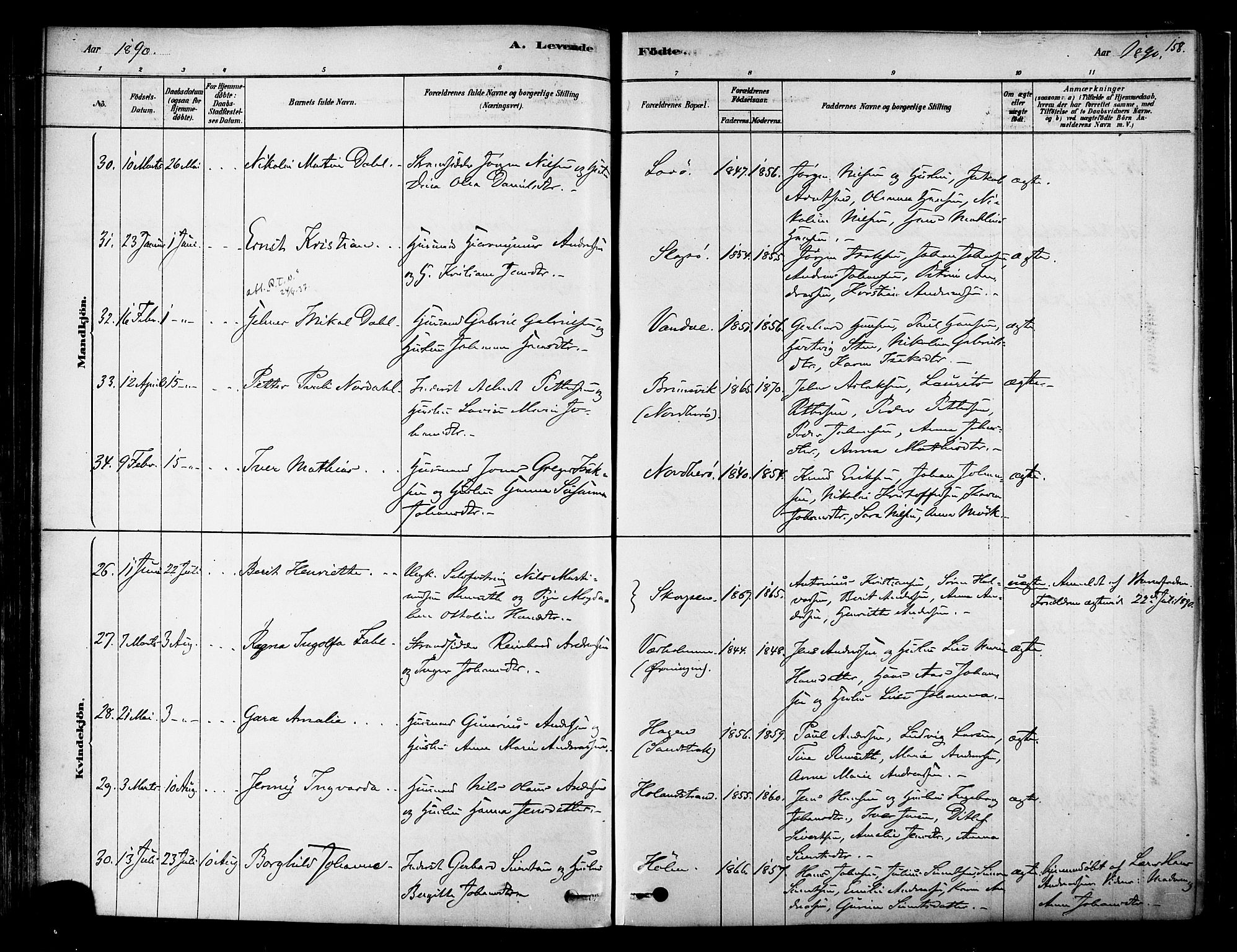 Ministerialprotokoller, klokkerbøker og fødselsregistre - Nordland, AV/SAT-A-1459/834/L0507: Parish register (official) no. 834A05, 1878-1892, p. 158