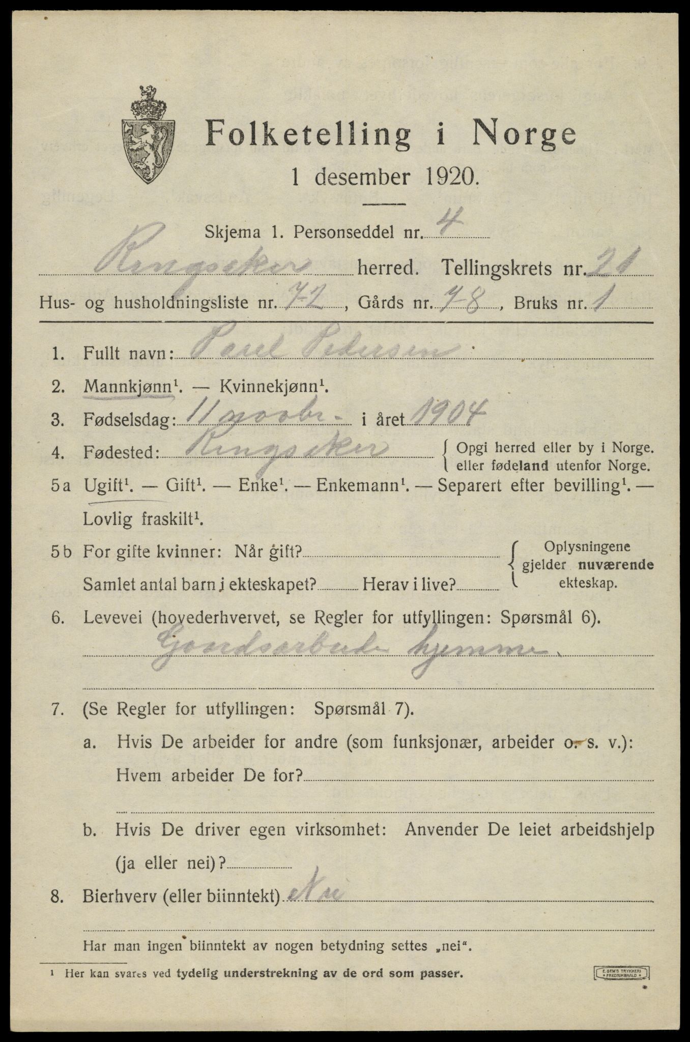 SAH, 1920 census for Ringsaker, 1920, p. 29352