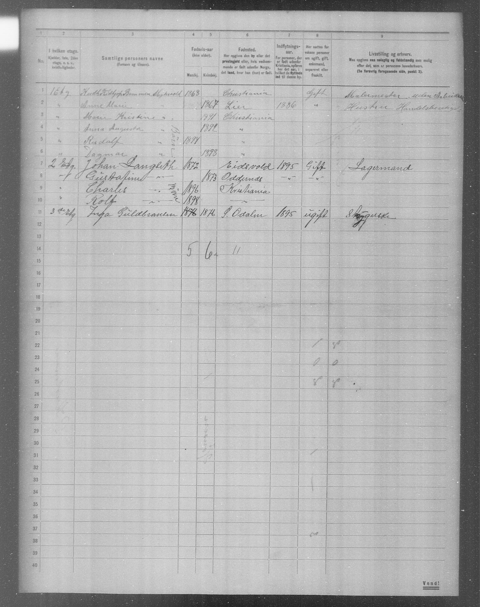 OBA, Municipal Census 1904 for Kristiania, 1904, p. 11007