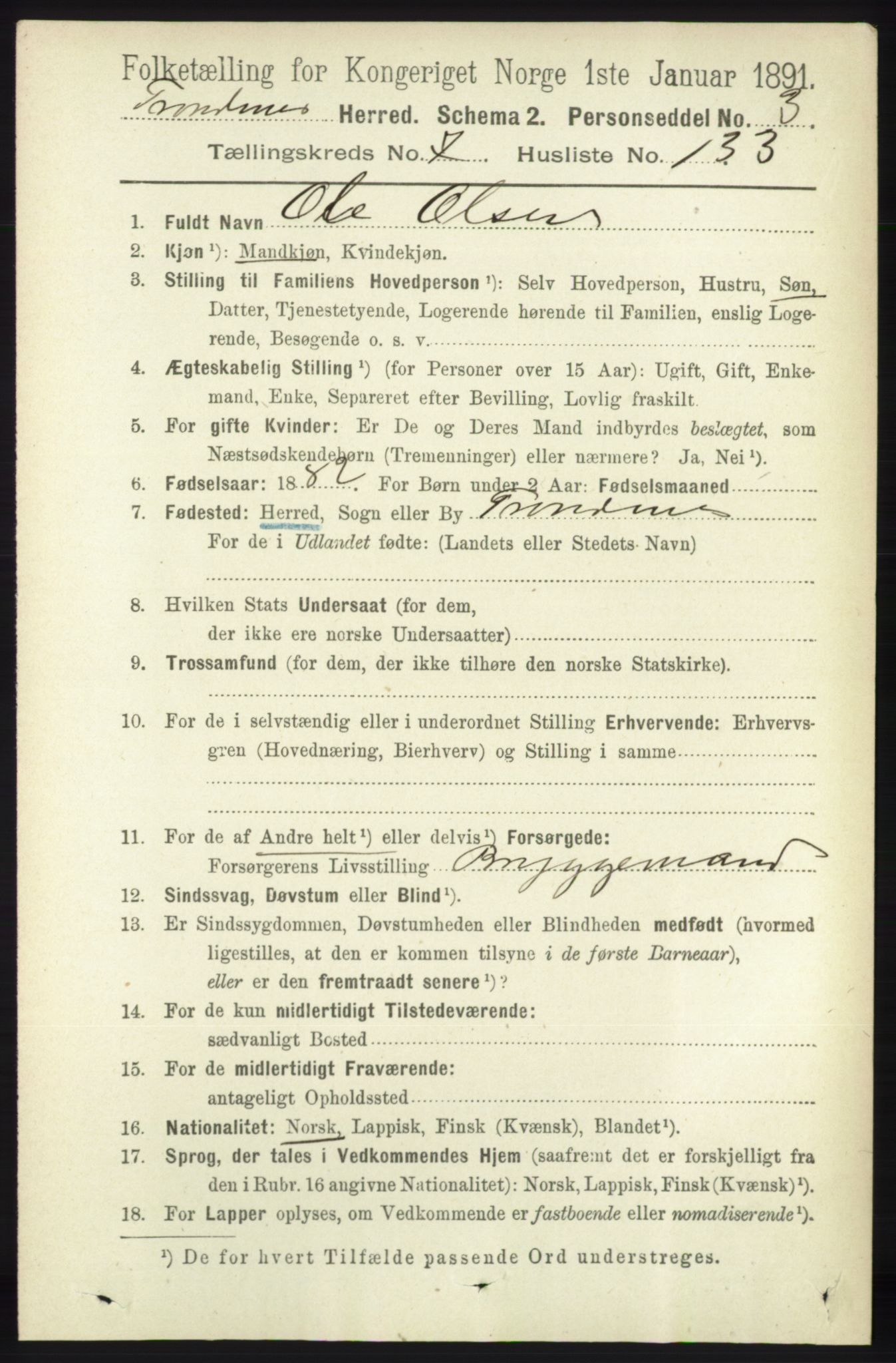 RA, 1891 census for 1914 Trondenes, 1891, p. 5330