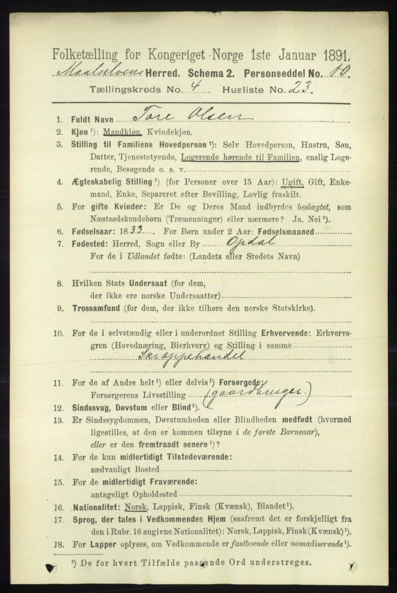 RA, 1891 census for 1924 Målselv, 1891, p. 1246