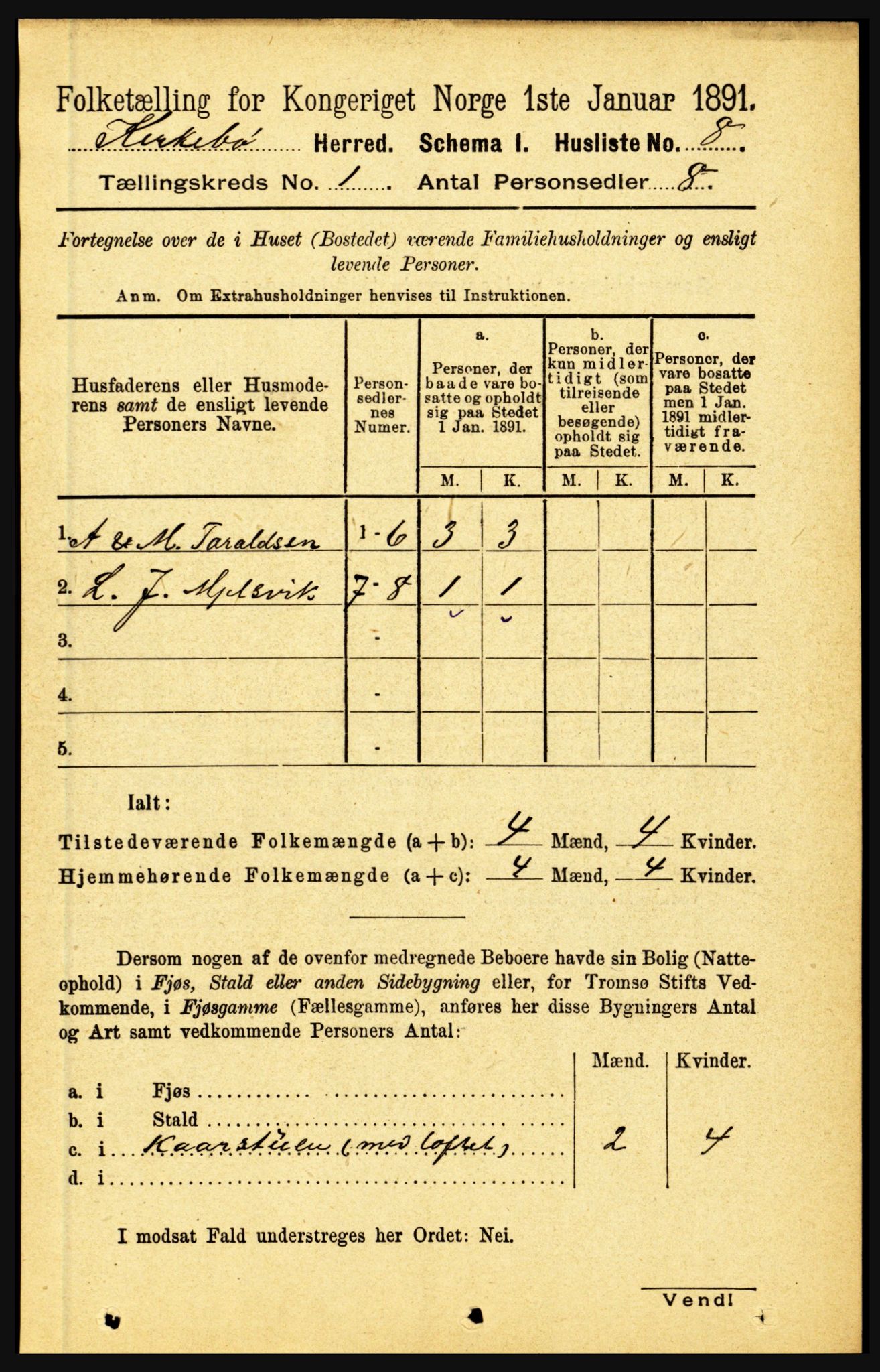 RA, 1891 census for 1416 Kyrkjebø, 1891, p. 27