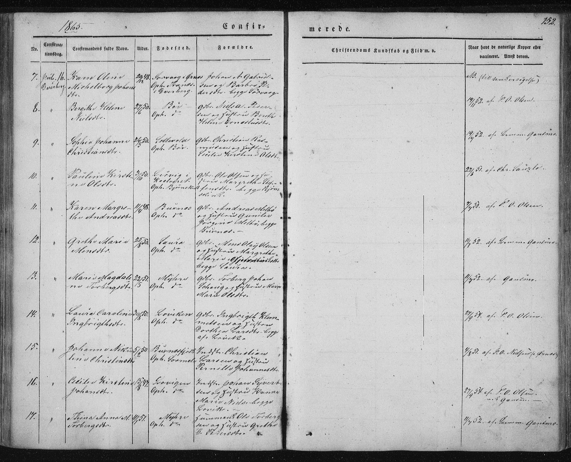 Ministerialprotokoller, klokkerbøker og fødselsregistre - Nordland, AV/SAT-A-1459/897/L1396: Parish register (official) no. 897A04, 1842-1866, p. 152