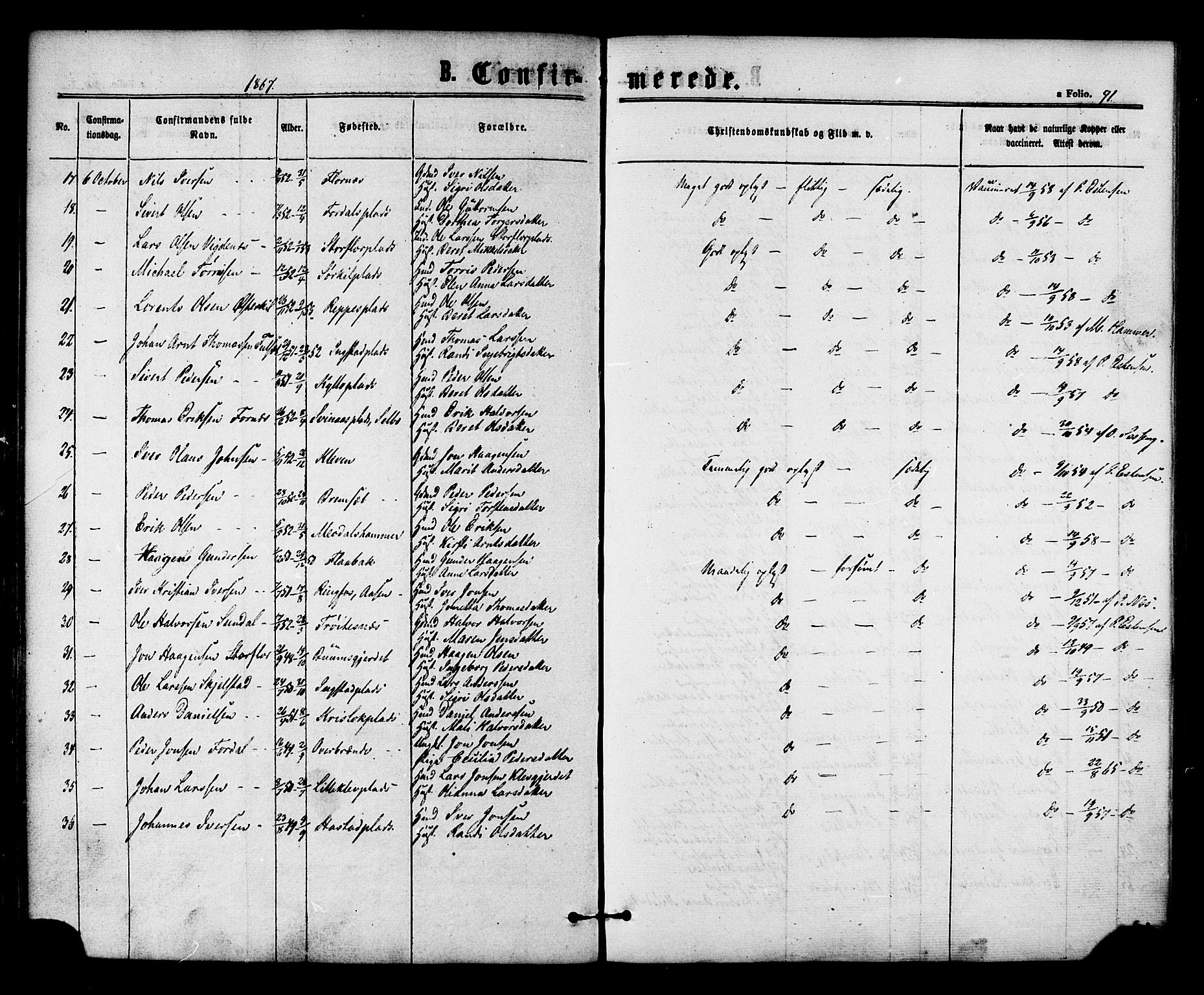 Ministerialprotokoller, klokkerbøker og fødselsregistre - Nord-Trøndelag, SAT/A-1458/703/L0029: Parish register (official) no. 703A02, 1863-1879, p. 91