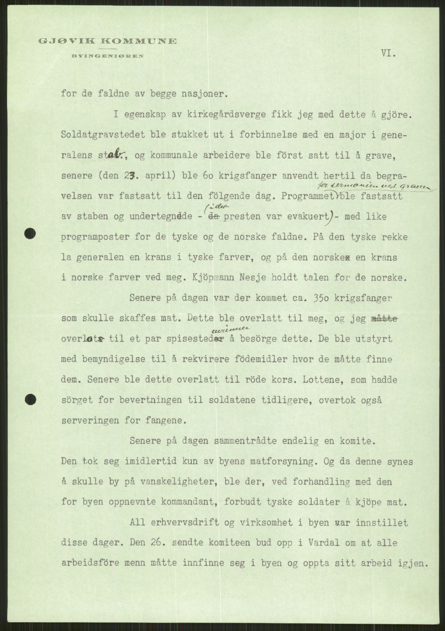 Forsvaret, Forsvarets krigshistoriske avdeling, AV/RA-RAFA-2017/Y/Ya/L0014: II-C-11-31 - Fylkesmenn.  Rapporter om krigsbegivenhetene 1940., 1940, p. 169