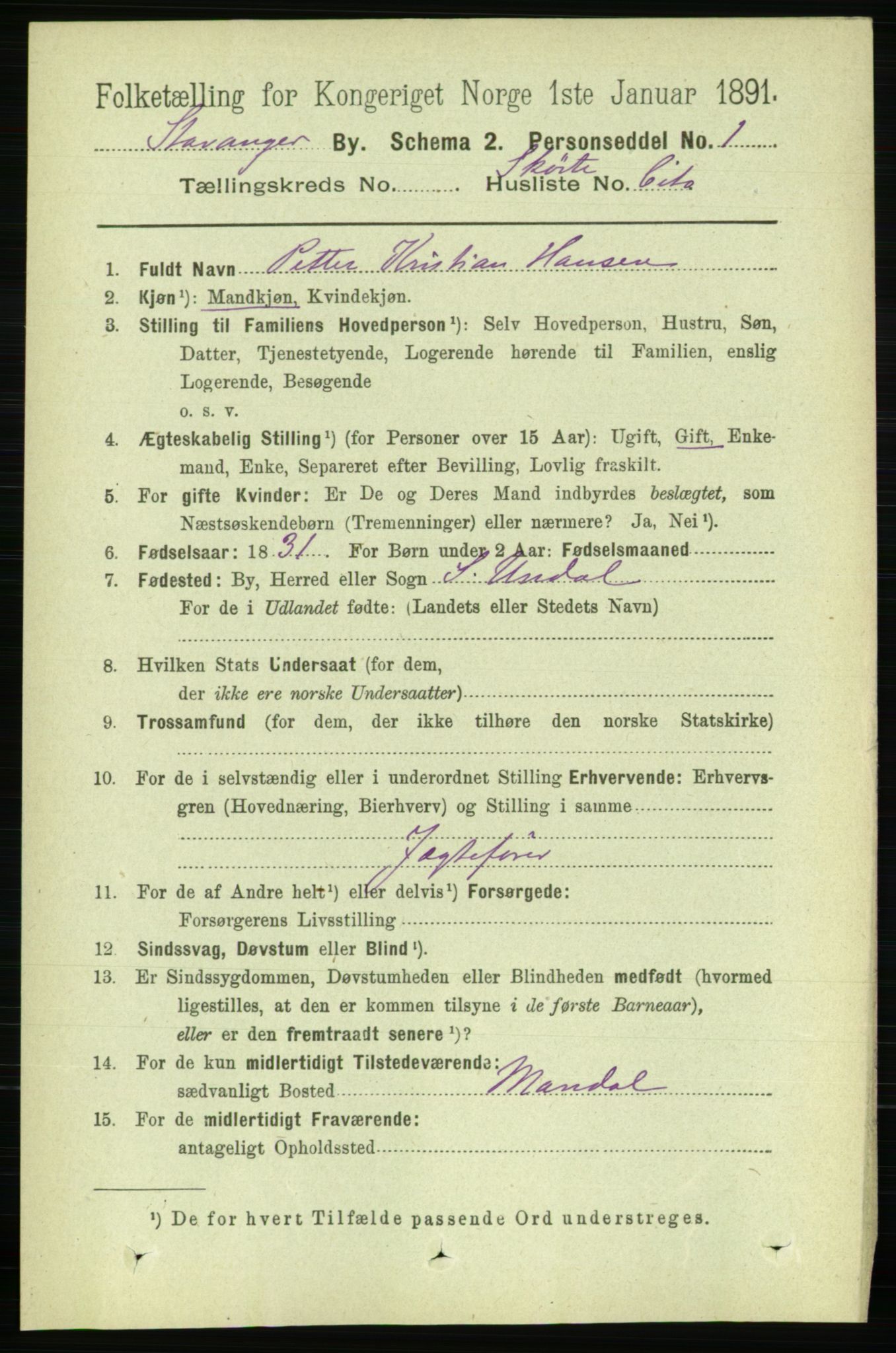 RA, 1891 census for 1103 Stavanger, 1891, p. 29913