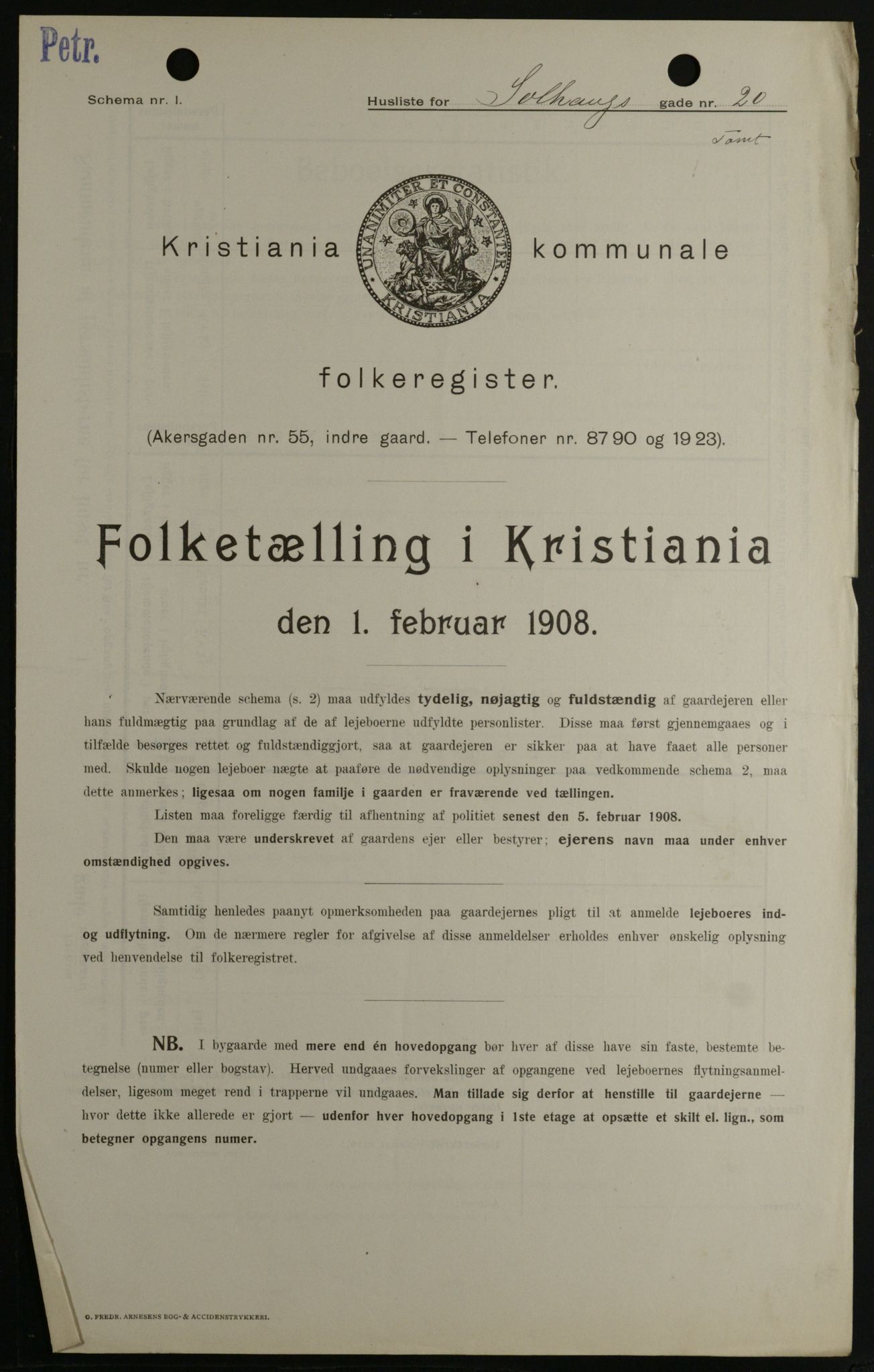 OBA, Municipal Census 1908 for Kristiania, 1908, p. 89664