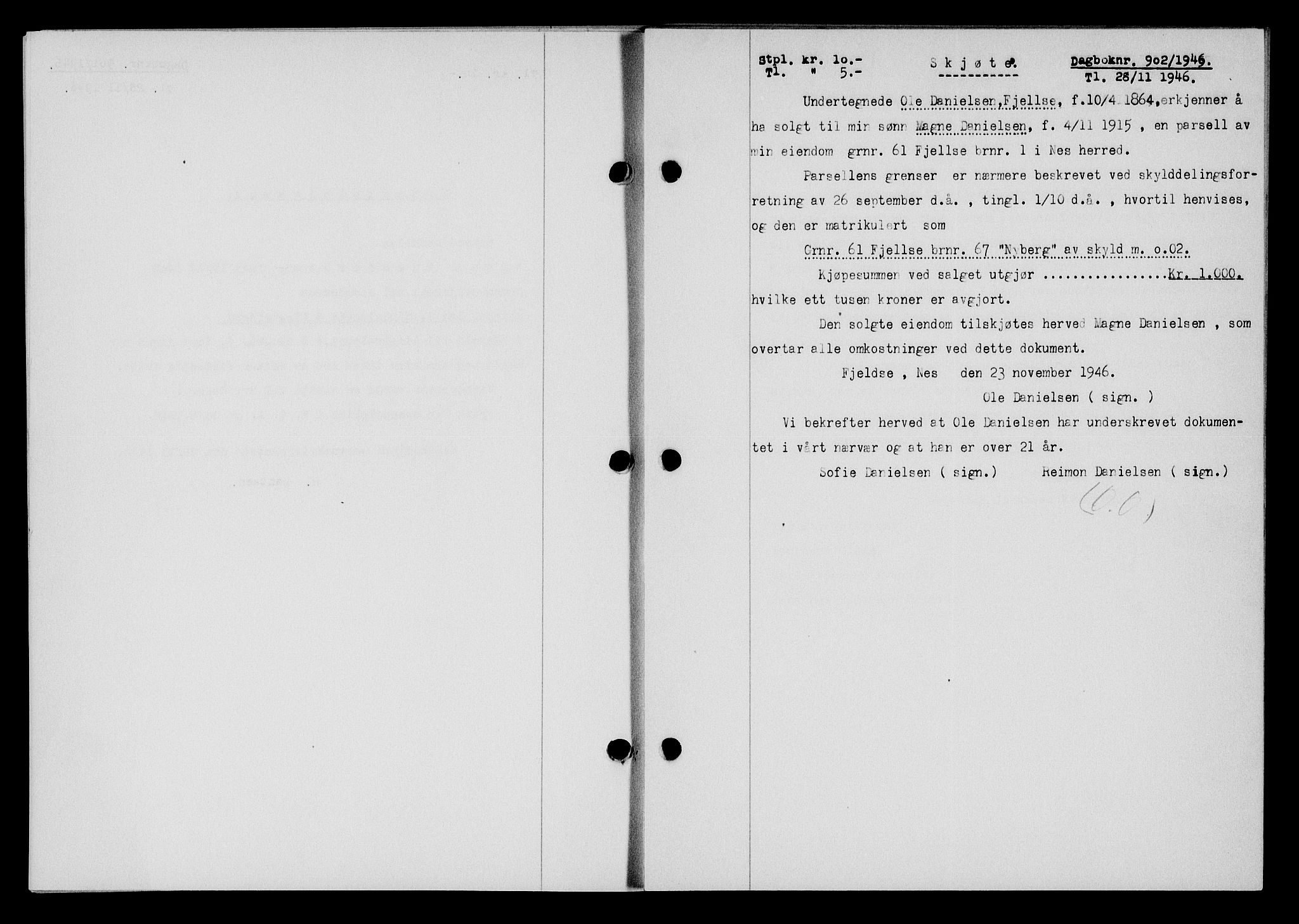 Flekkefjord sorenskriveri, SAK/1221-0001/G/Gb/Gba/L0061: Mortgage book no. A-9, 1946-1947, Diary no: : 902/1946