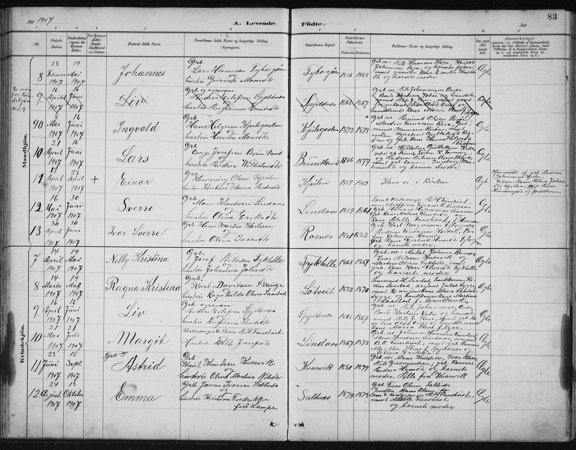 Lindås Sokneprestembete, SAB/A-76701/H/Hab: Parish register (copy) no. B 3, 1886-1914, p. 83