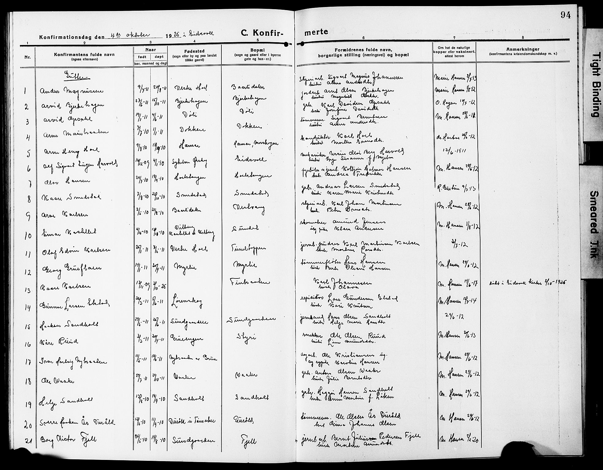 Eidsvoll prestekontor Kirkebøker, AV/SAO-A-10888/G/Ga/L0009: Parish register (copy) no. I 9, 1914-1927, p. 94