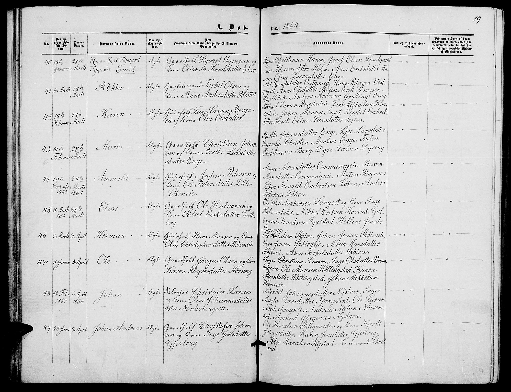 Løten prestekontor, AV/SAH-PREST-022/L/La/L0004: Parish register (copy) no. 4, 1863-1877, p. 19