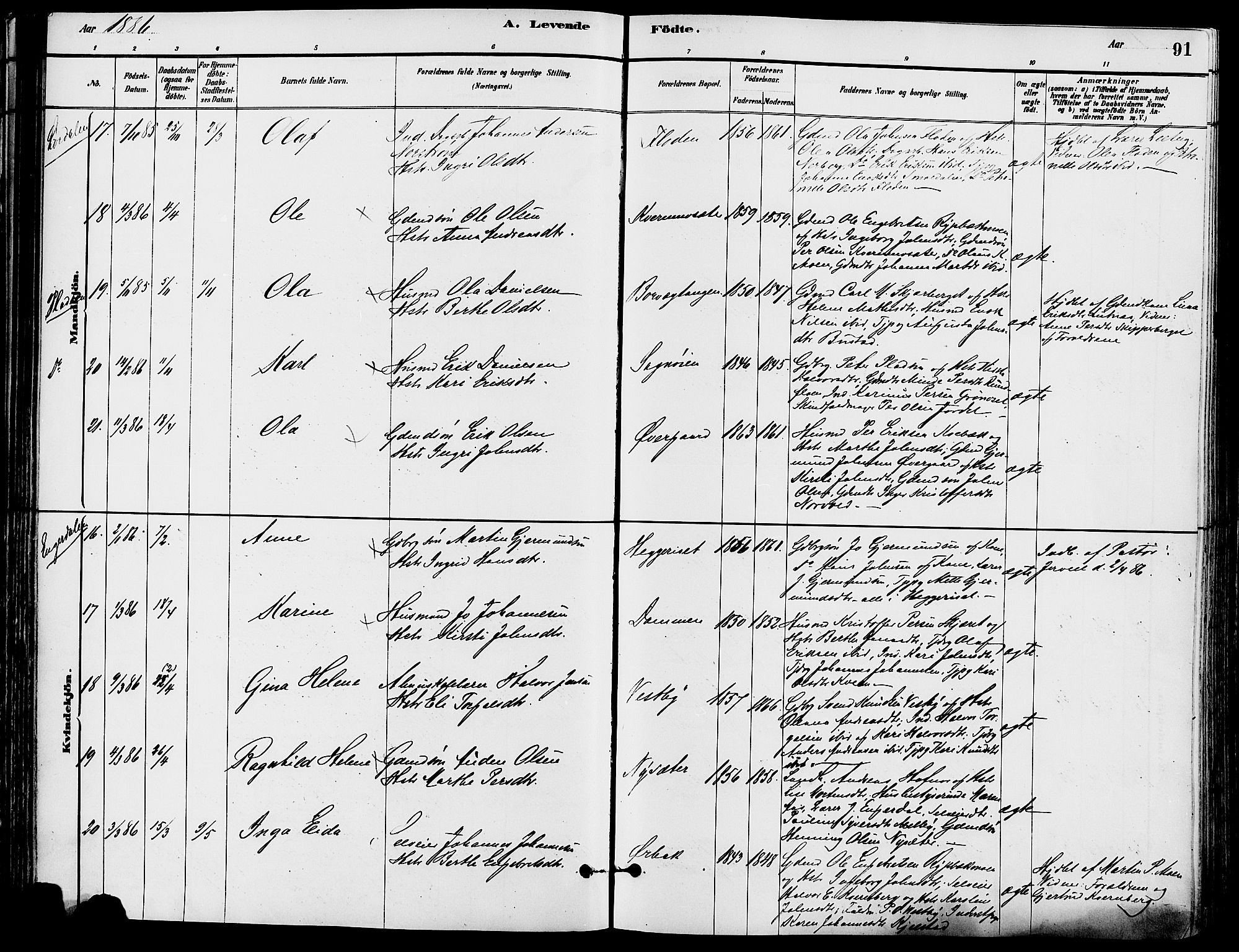 Trysil prestekontor, AV/SAH-PREST-046/H/Ha/Haa/L0008: Parish register (official) no. 8, 1881-1897, p. 91