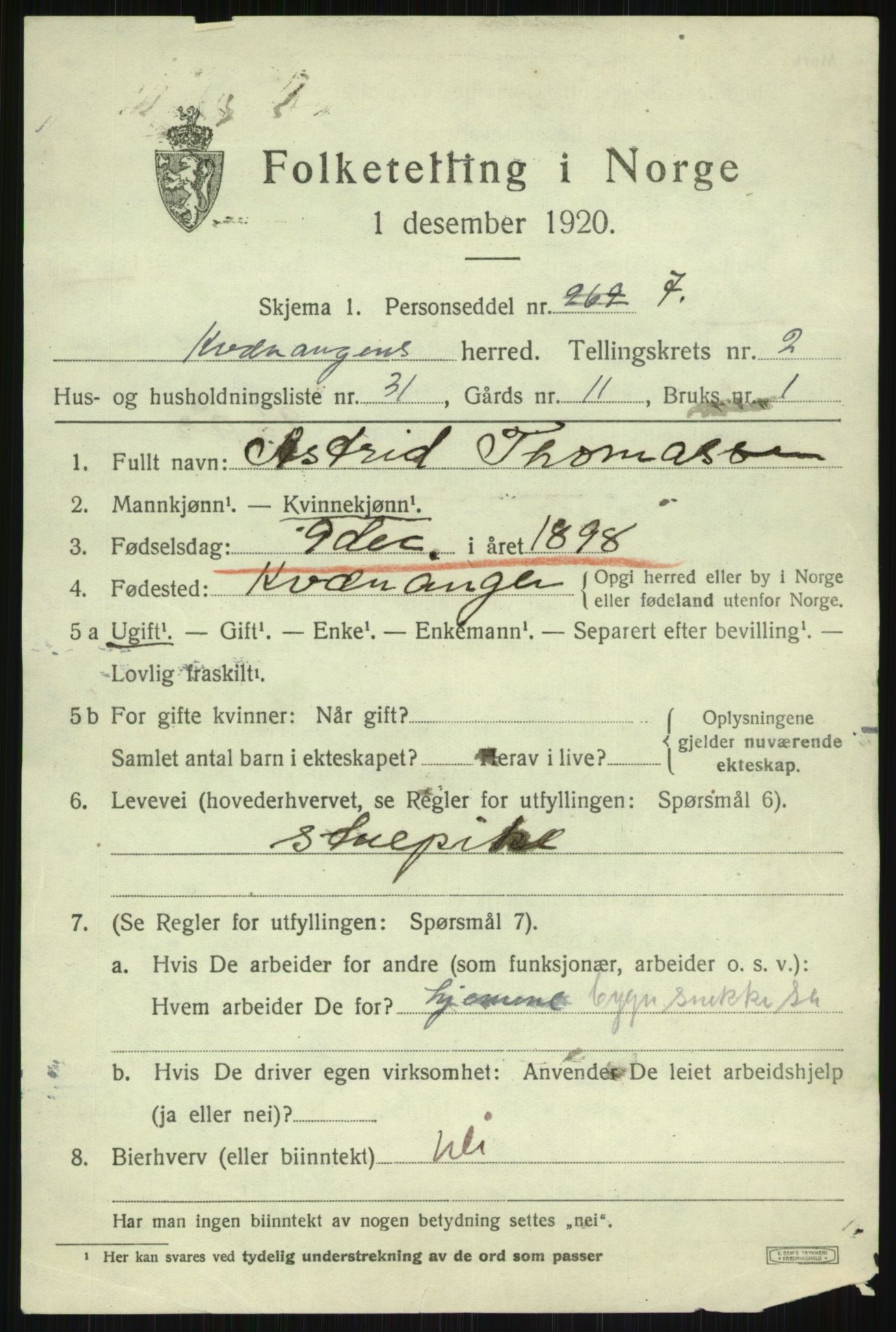 SATØ, 1920 census for Kvænangen, 1920, p. 1752