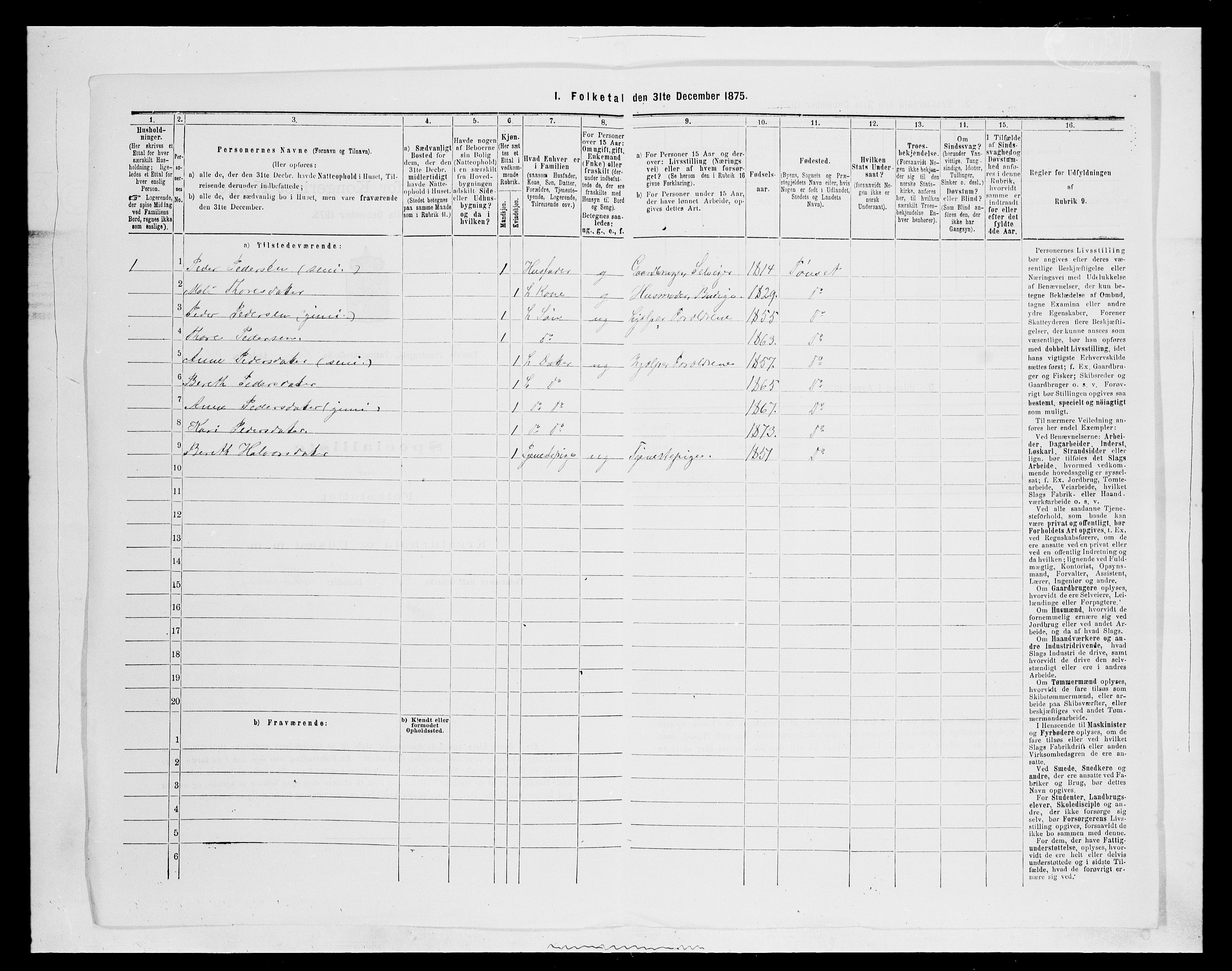 SAH, 1875 census for 0437P Tynset, 1875, p. 1146