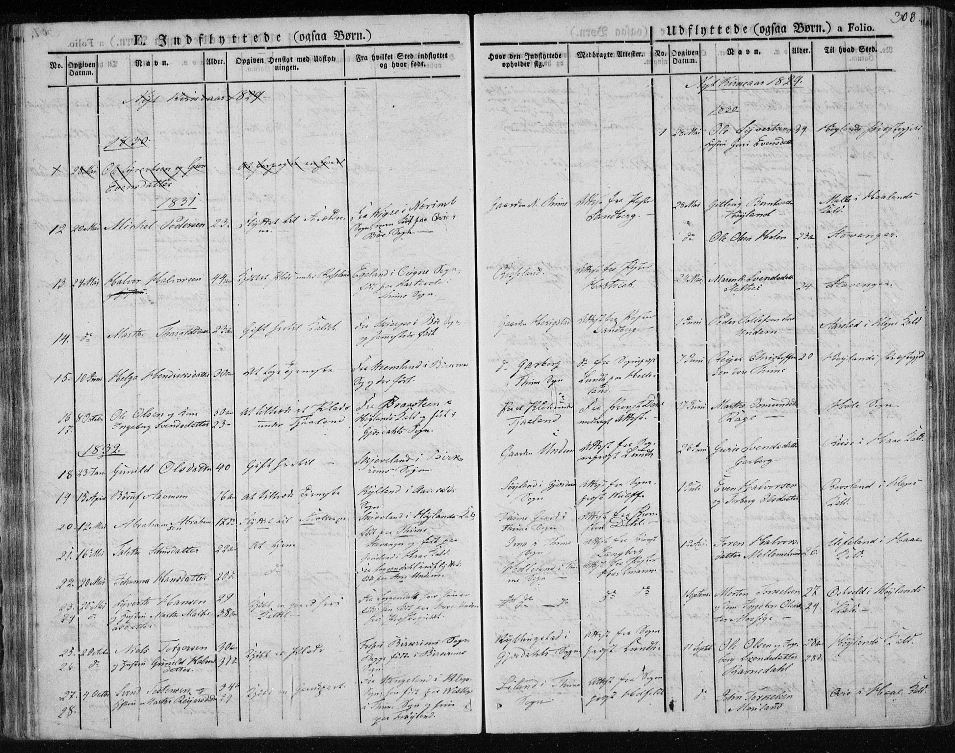 Lye sokneprestkontor, AV/SAST-A-101794/001/30BA/L0004: Parish register (official) no. A 4, 1826-1841, p. 308