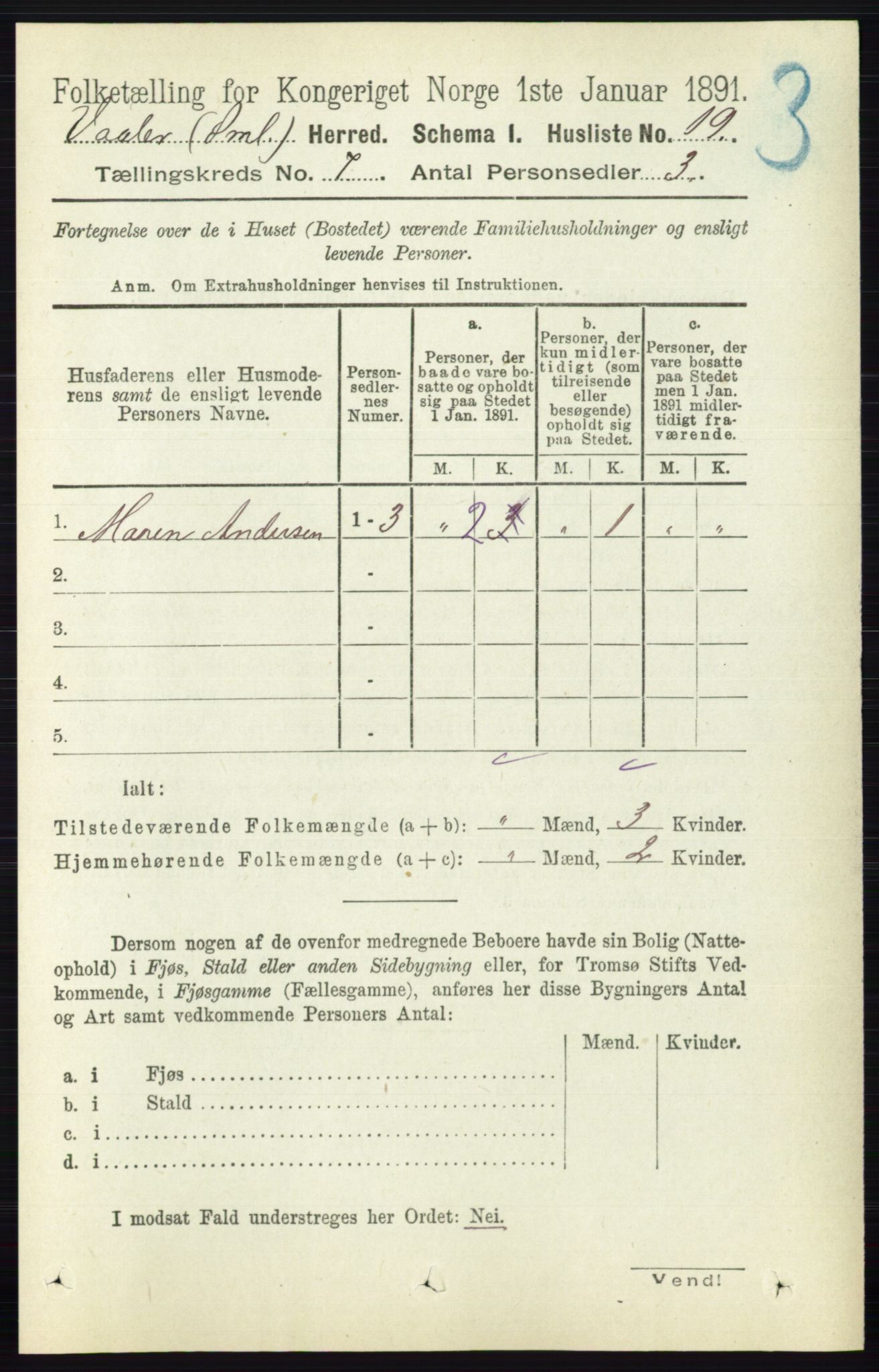 RA, 1891 census for 0137 Våler, 1891, p. 2816
