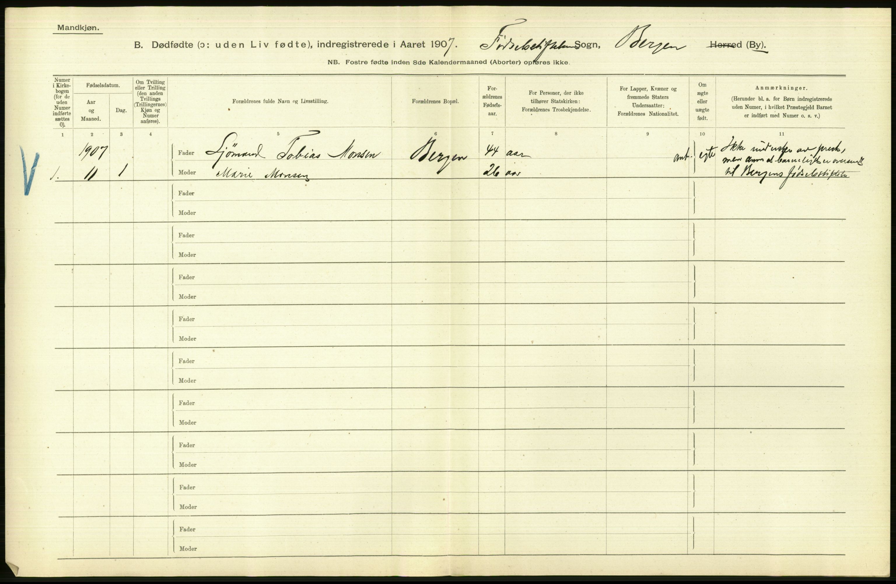 Statistisk sentralbyrå, Sosiodemografiske emner, Befolkning, RA/S-2228/D/Df/Dfa/Dfae/L0031: Bergen: gifte, døde, dødfødte., 1907, p. 438