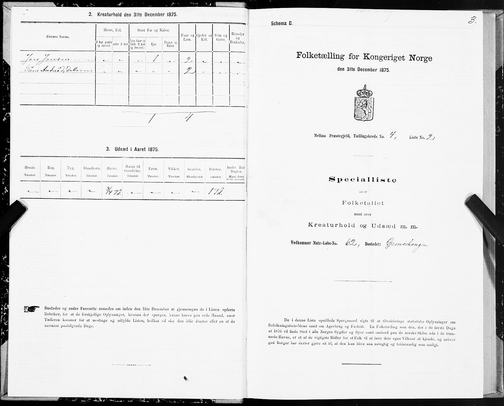 SAT, 1875 census for 1653P Melhus, 1875, p. 3003