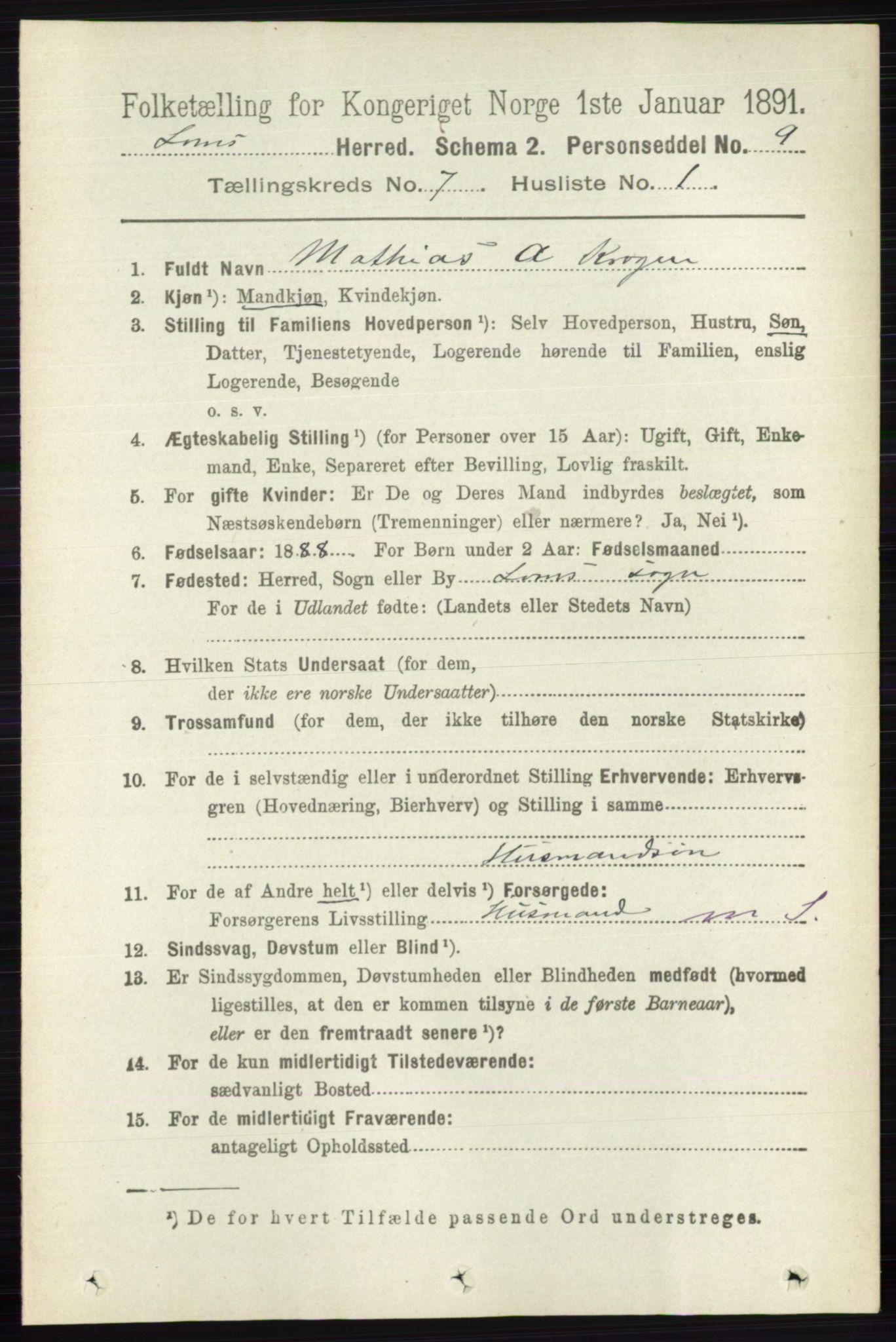 RA, 1891 census for 0514 Lom, 1891, p. 2806