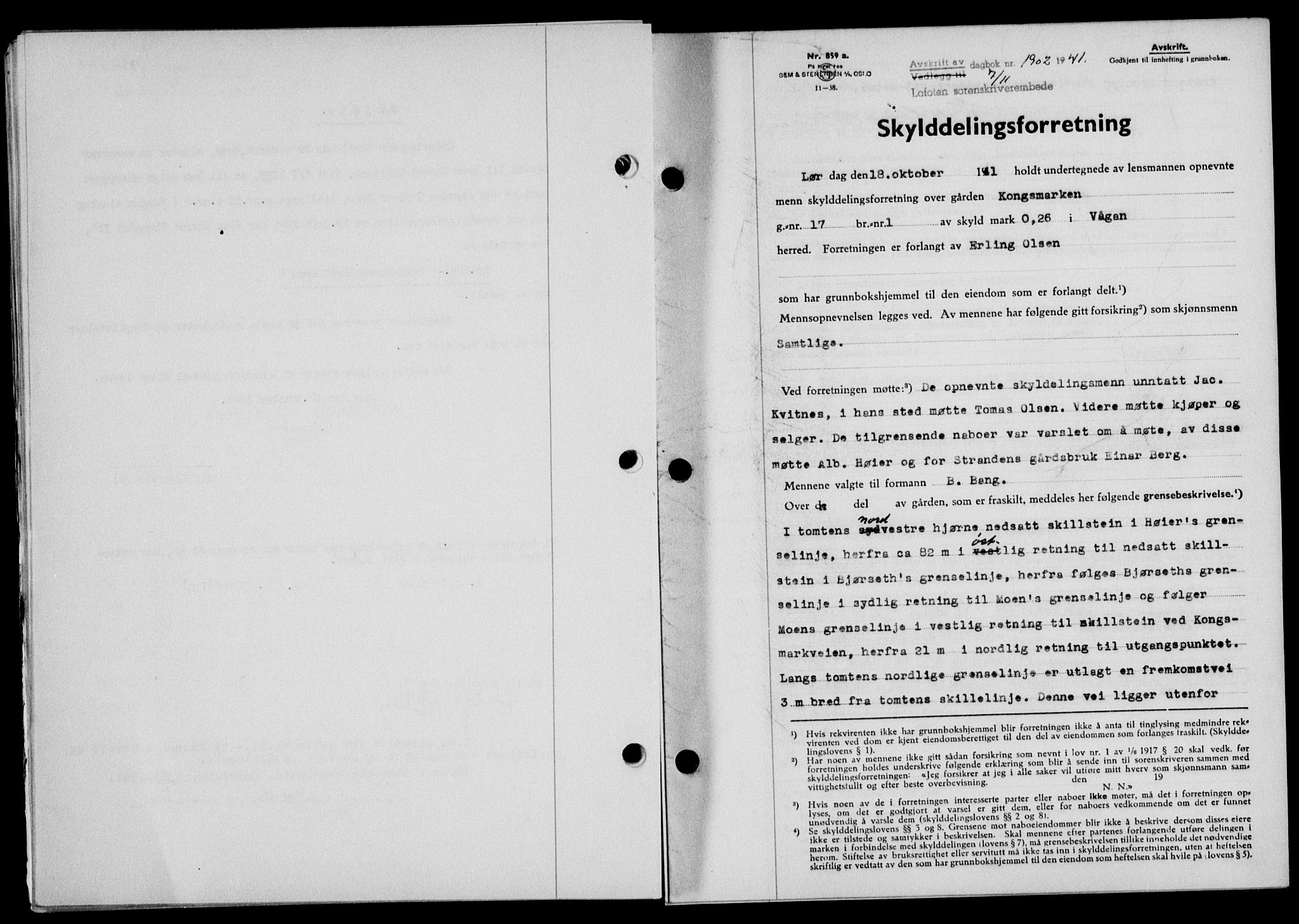 Lofoten sorenskriveri, SAT/A-0017/1/2/2C/L0009a: Mortgage book no. 9a, 1941-1942, Diary no: : 1902/1941