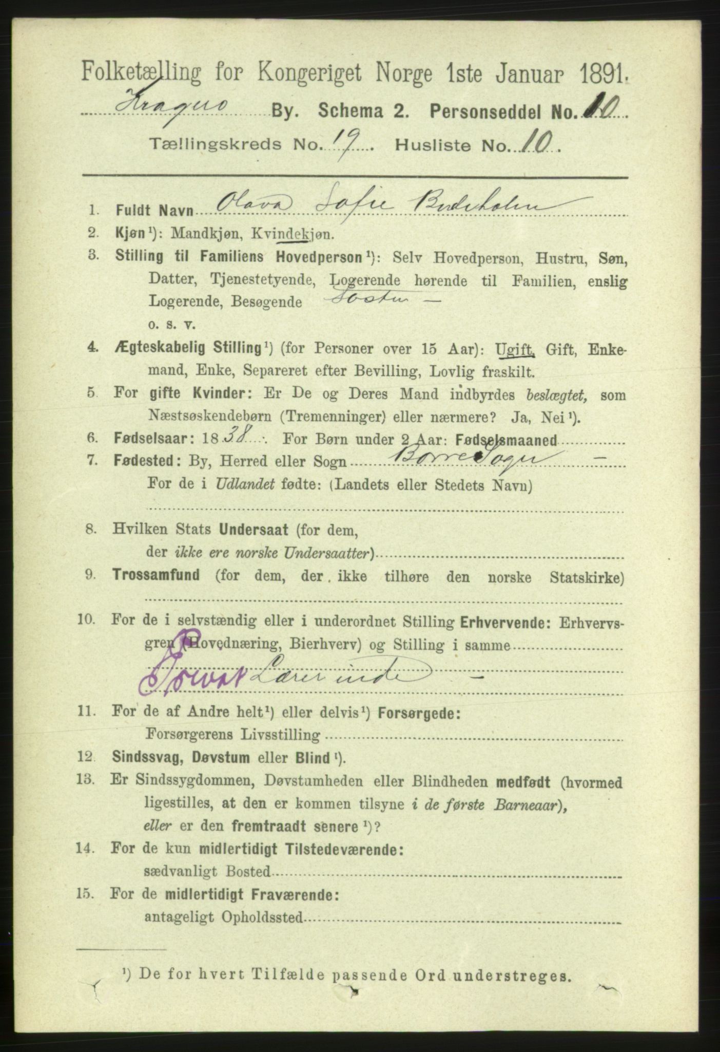 RA, 1891 census for 0801 Kragerø, 1891, p. 4602