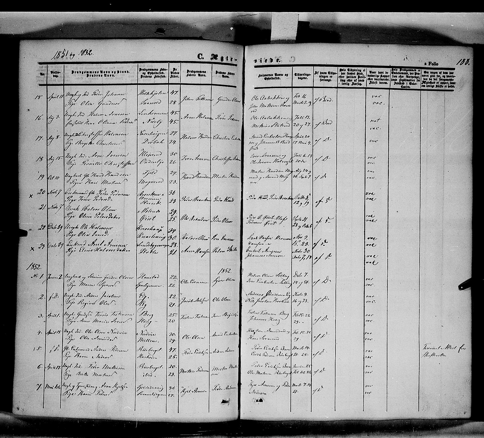 Våler prestekontor, Hedmark, SAH/PREST-040/H/Ha/Haa/L0001: Parish register (official) no. 1, 1849-1878, p. 188