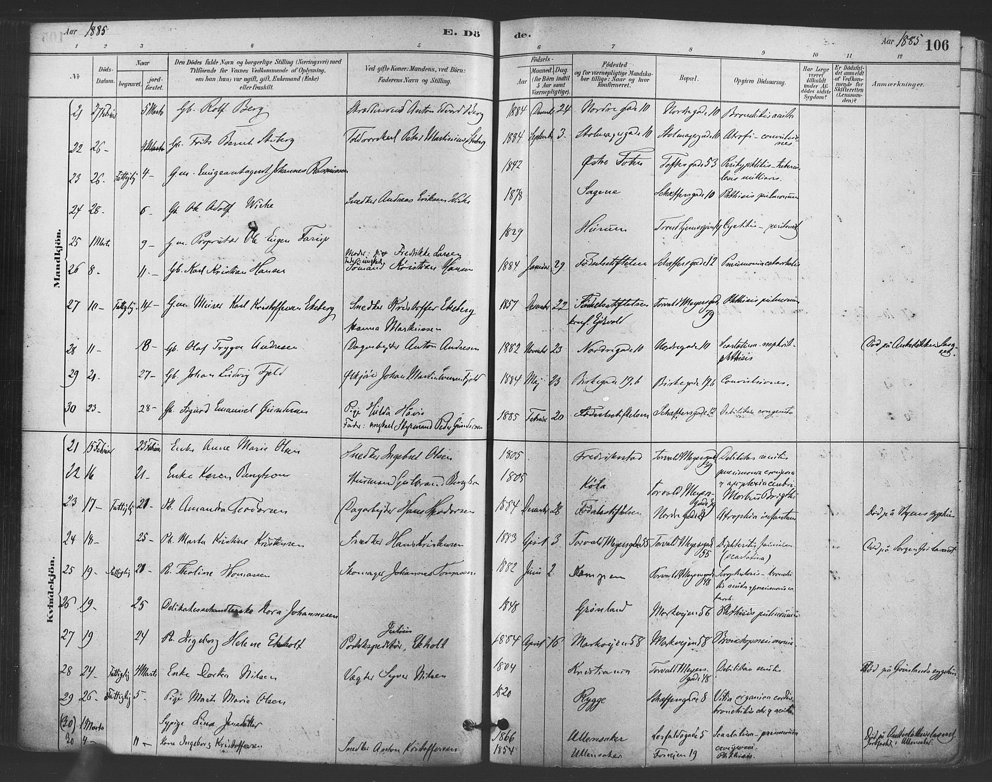 Paulus prestekontor Kirkebøker, AV/SAO-A-10871/F/Fa/L0005: Parish register (official) no. 5, 1879-1889, p. 106