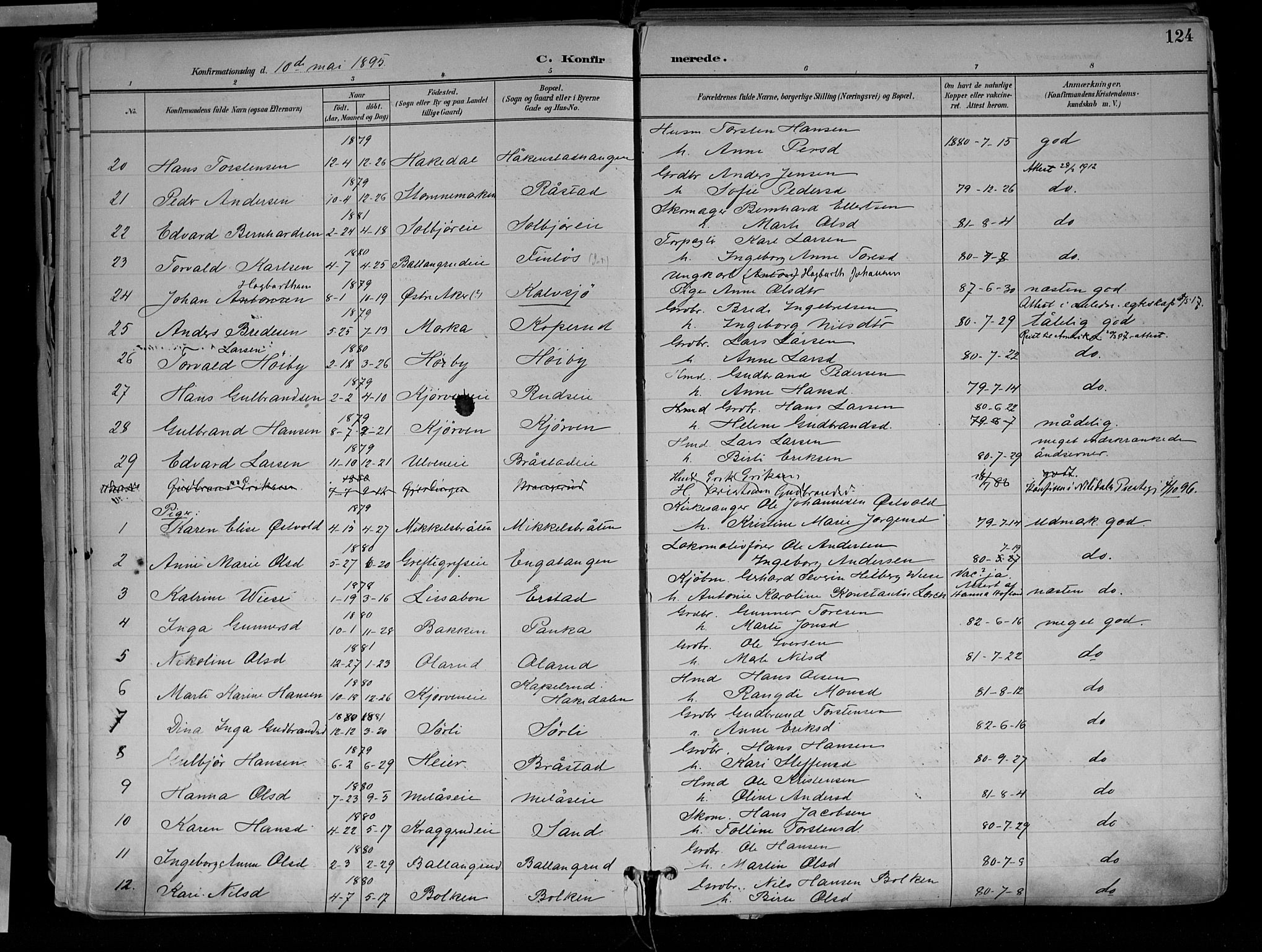 Jevnaker prestekontor, SAH/PREST-116/H/Ha/Haa/L0010: Parish register (official) no. 10, 1891-1906, p. 124
