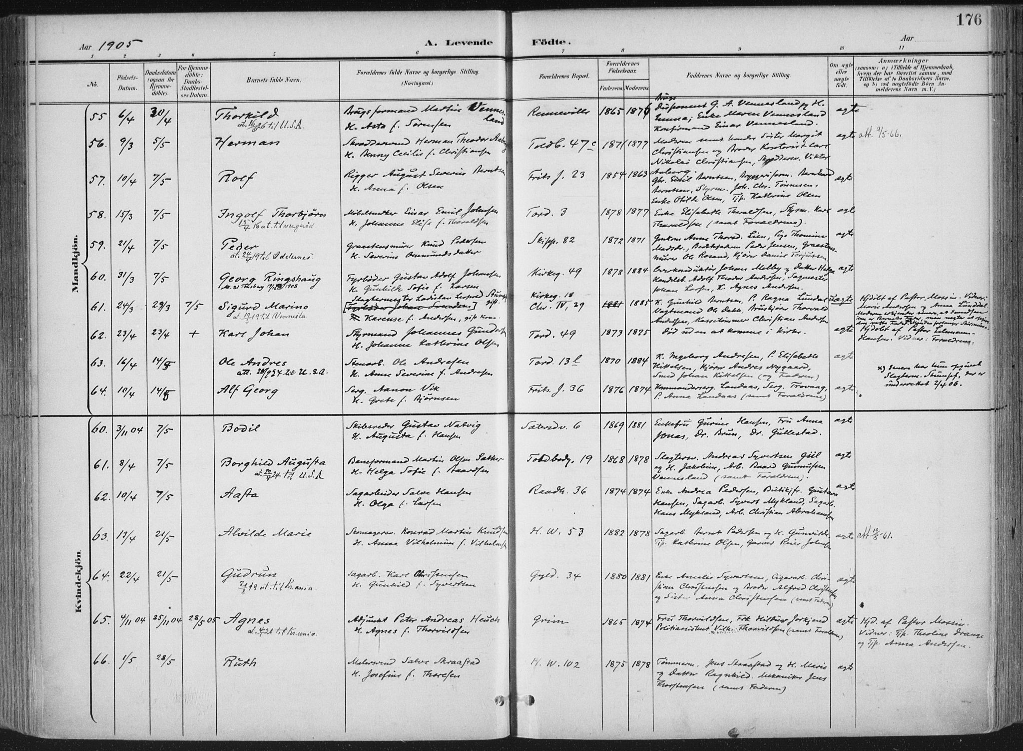 Kristiansand domprosti, SAK/1112-0006/F/Fa/L0021: Parish register (official) no. A 20, 1898-1908, p. 176