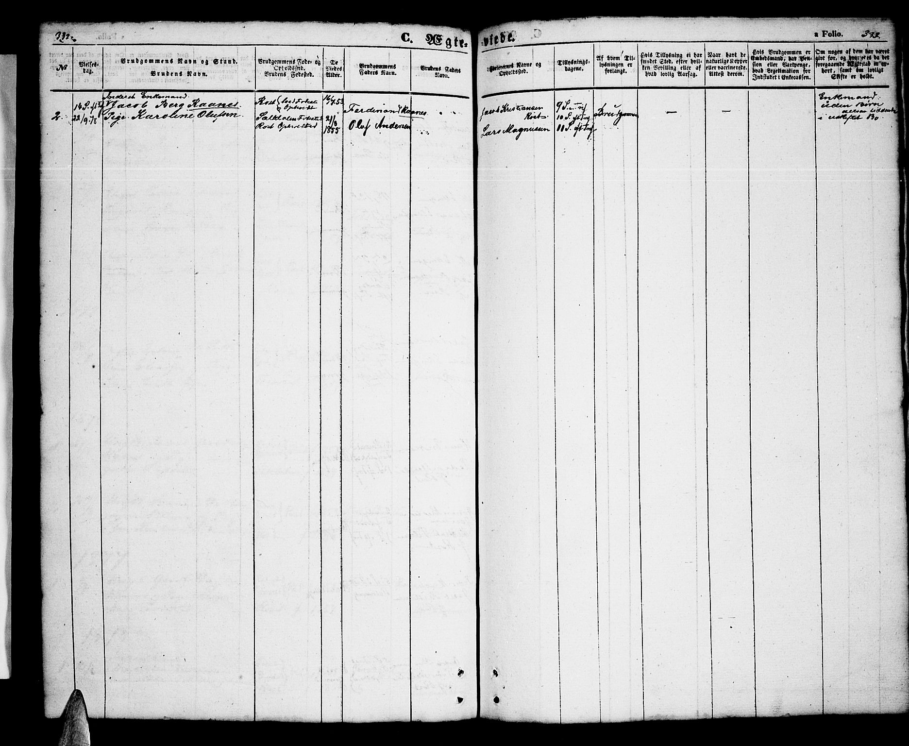 Ministerialprotokoller, klokkerbøker og fødselsregistre - Nordland, AV/SAT-A-1459/808/L0130: Parish register (copy) no. 808C01, 1851-1878, p. 332-333