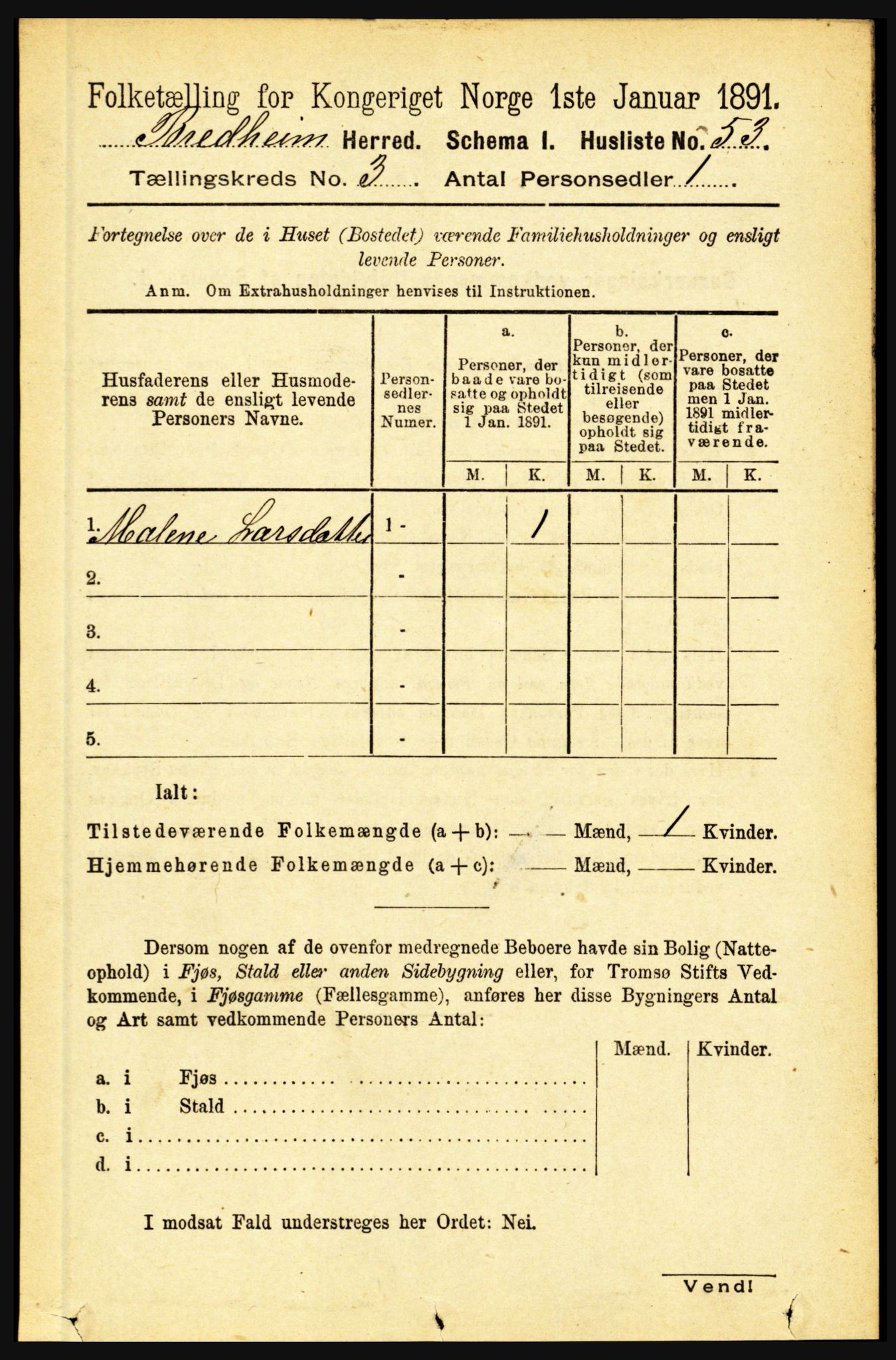 RA, 1891 census for 1446 Breim, 1891, p. 872