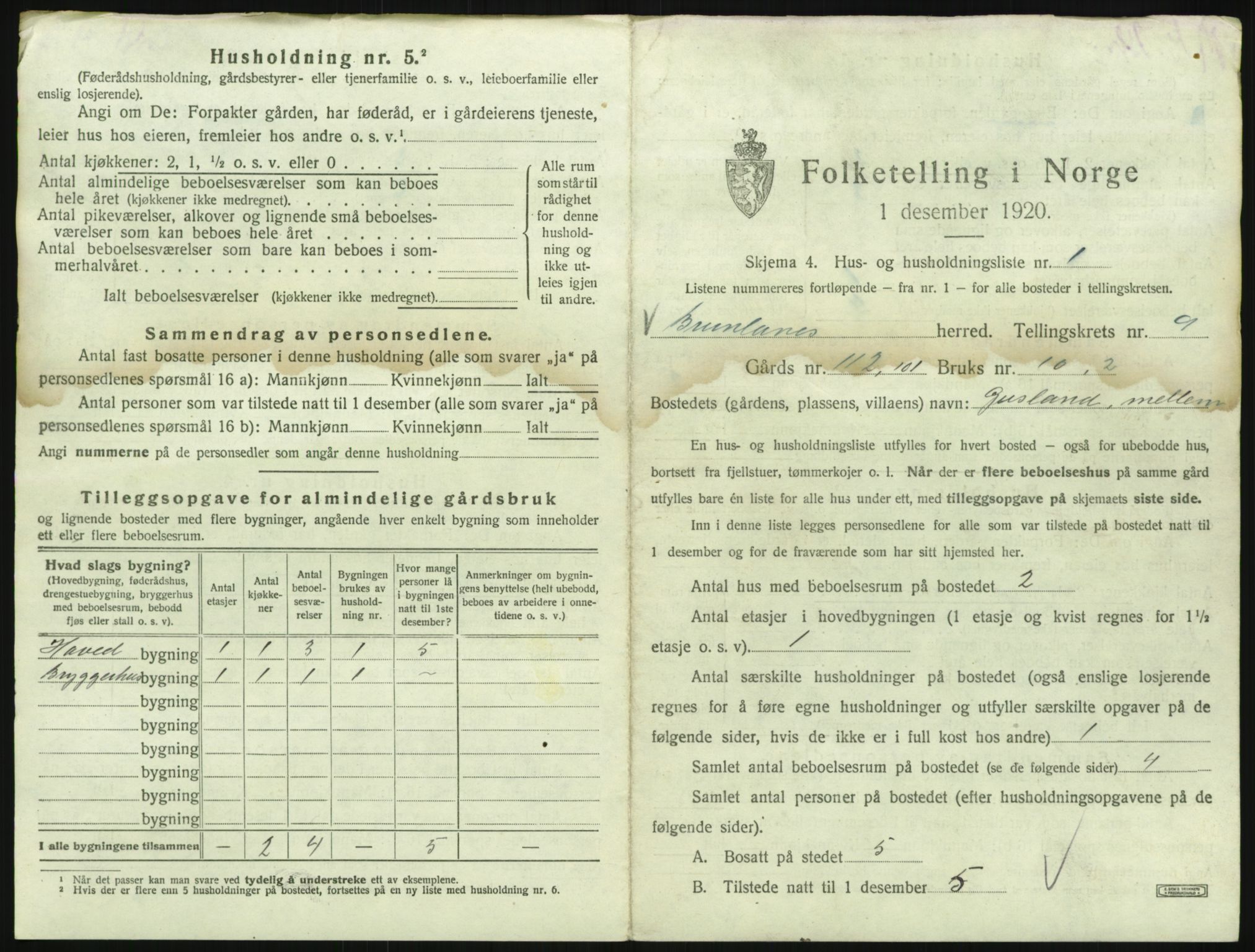 SAKO, 1920 census for Brunlanes, 1920, p. 1081