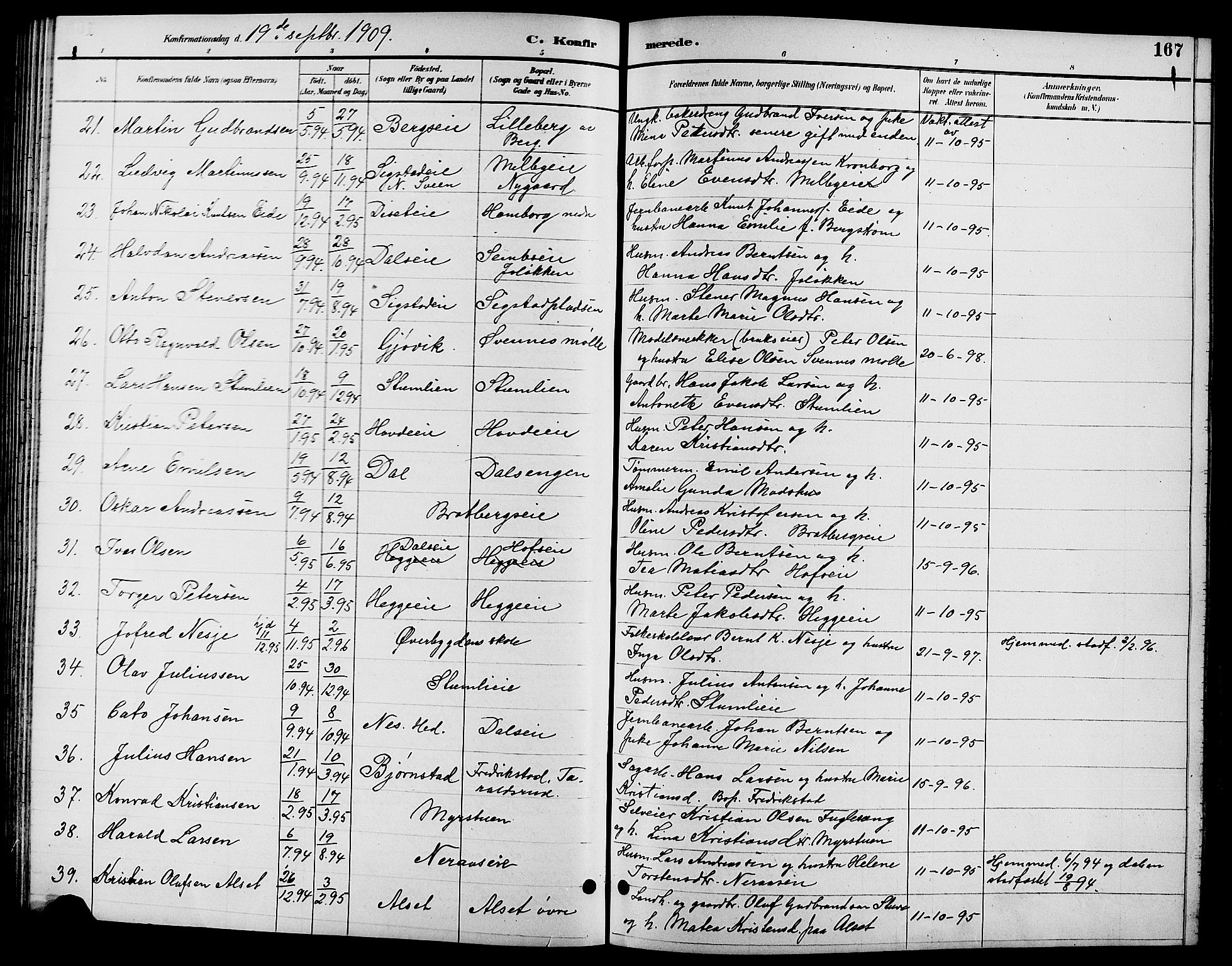 Biri prestekontor, SAH/PREST-096/H/Ha/Hab/L0004: Parish register (copy) no. 4, 1892-1909, p. 167