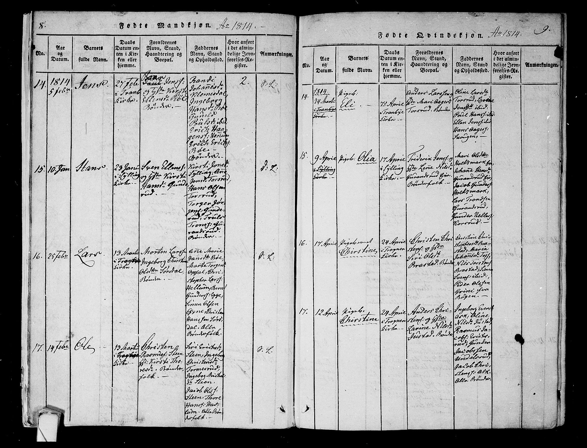 Lier kirkebøker, AV/SAKO-A-230/F/Fa/L0008: Parish register (official) no. I 8, 1813-1825, p. 8-9