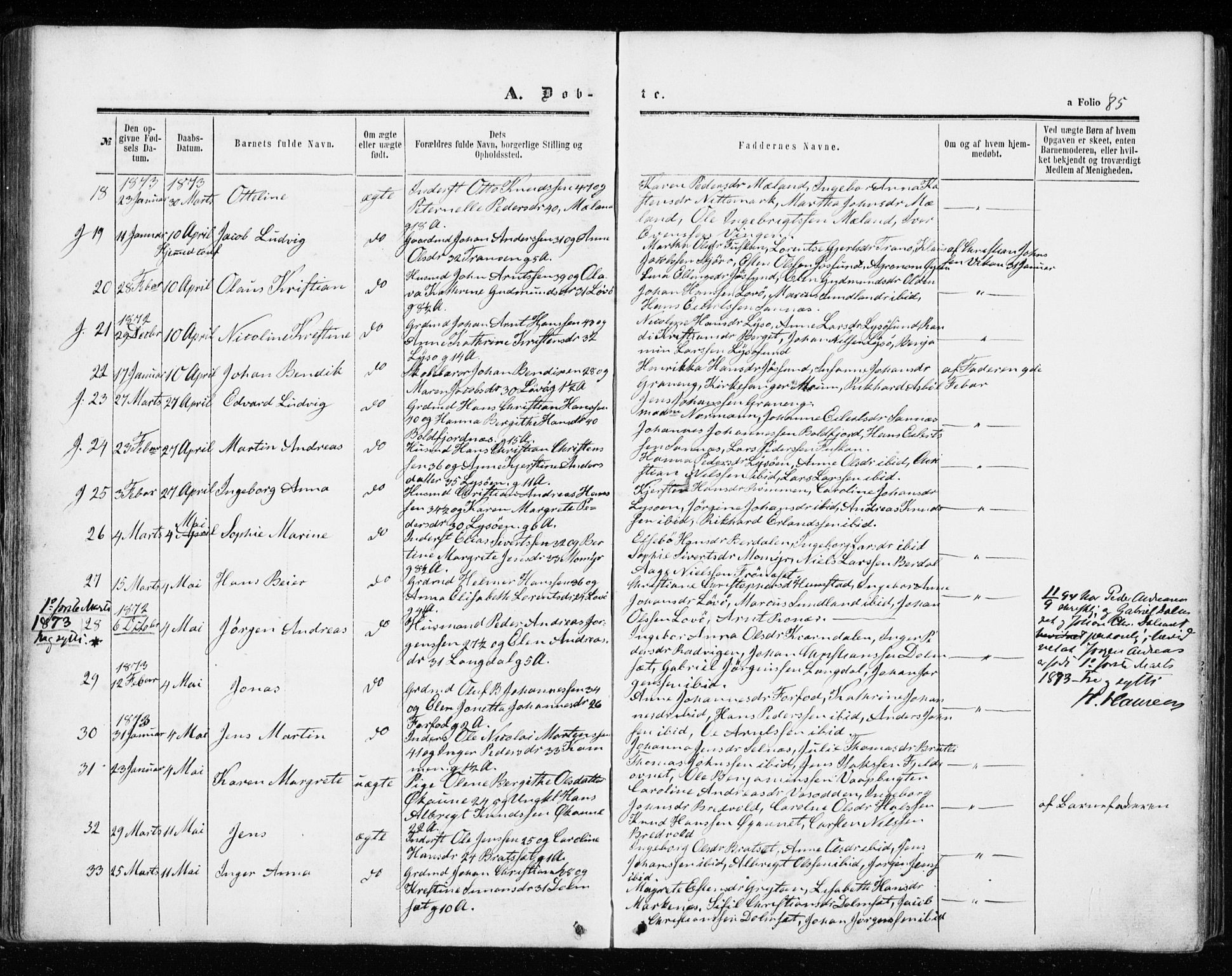 Ministerialprotokoller, klokkerbøker og fødselsregistre - Sør-Trøndelag, SAT/A-1456/655/L0678: Parish register (official) no. 655A07, 1861-1873, p. 85