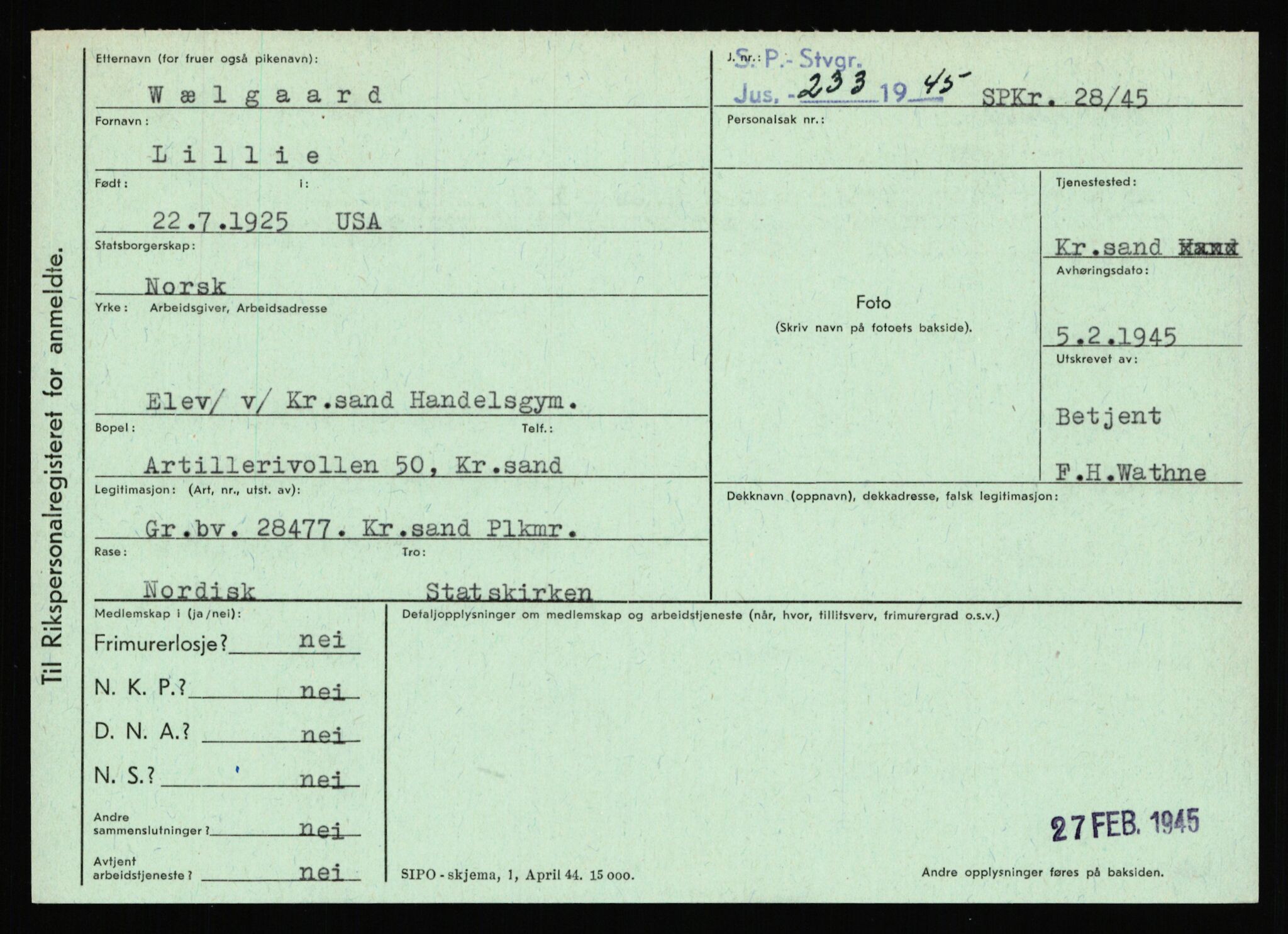 Statspolitiet - Hovedkontoret / Osloavdelingen, AV/RA-S-1329/C/Ca/L0016: Uberg - Øystese, 1943-1945, p. 3188