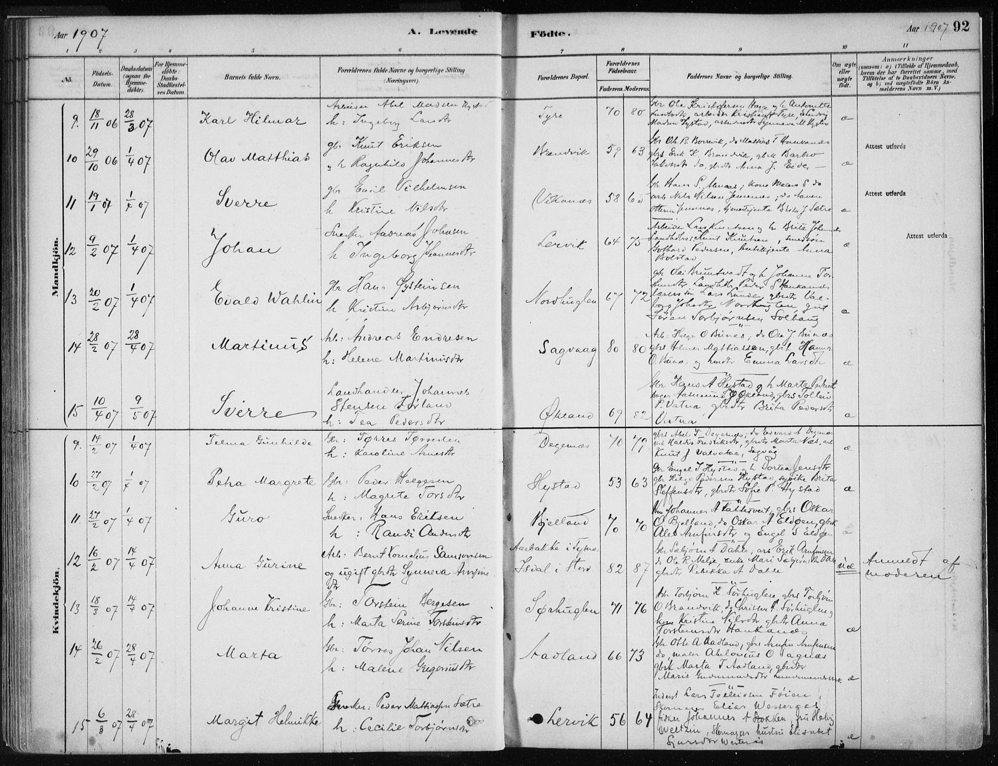 Stord sokneprestembete, AV/SAB-A-78201/H/Haa: Parish register (official) no. B 2, 1878-1913, p. 92