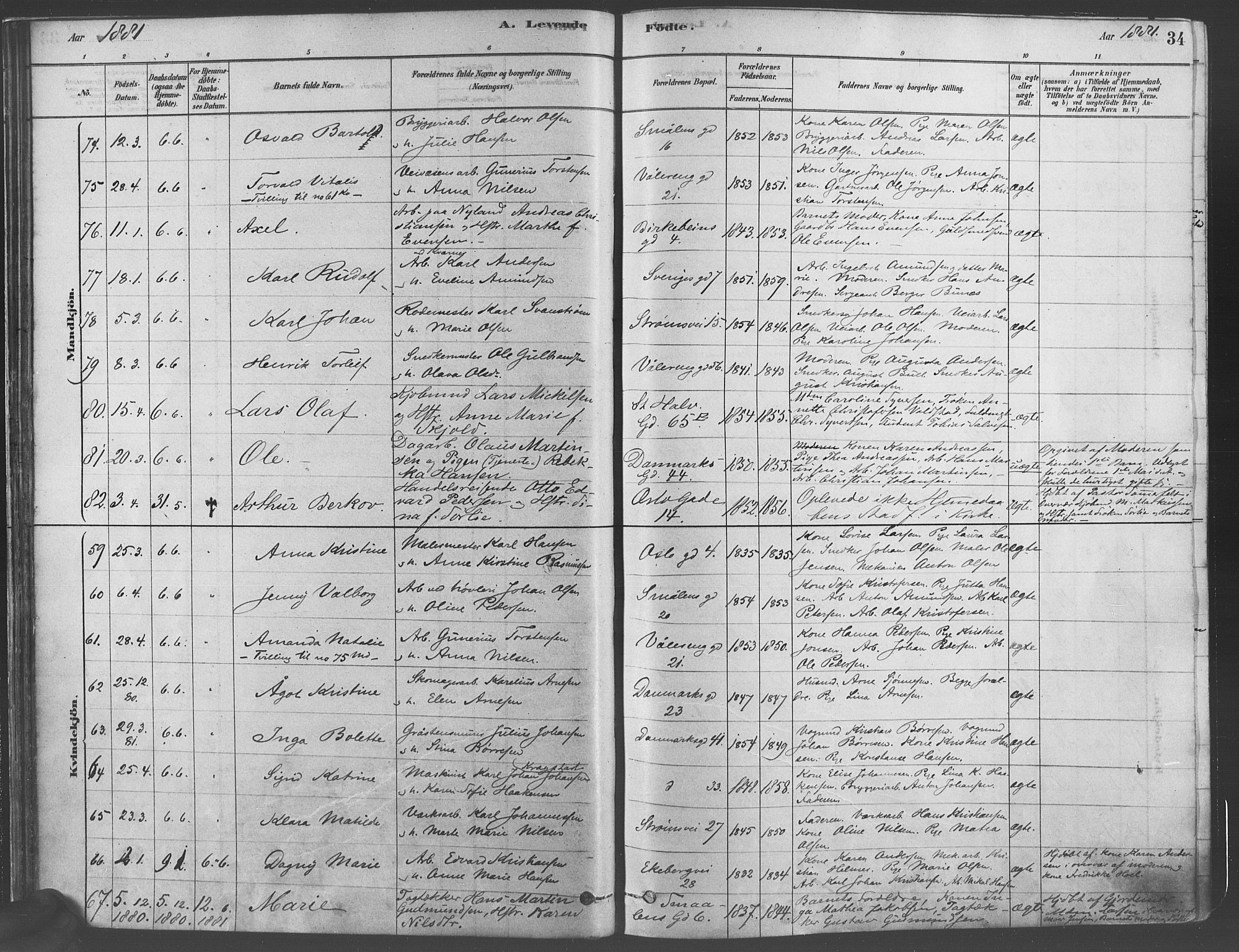 Gamlebyen prestekontor Kirkebøker, SAO/A-10884/F/Fa/L0005: Parish register (official) no. 5, 1878-1889, p. 34