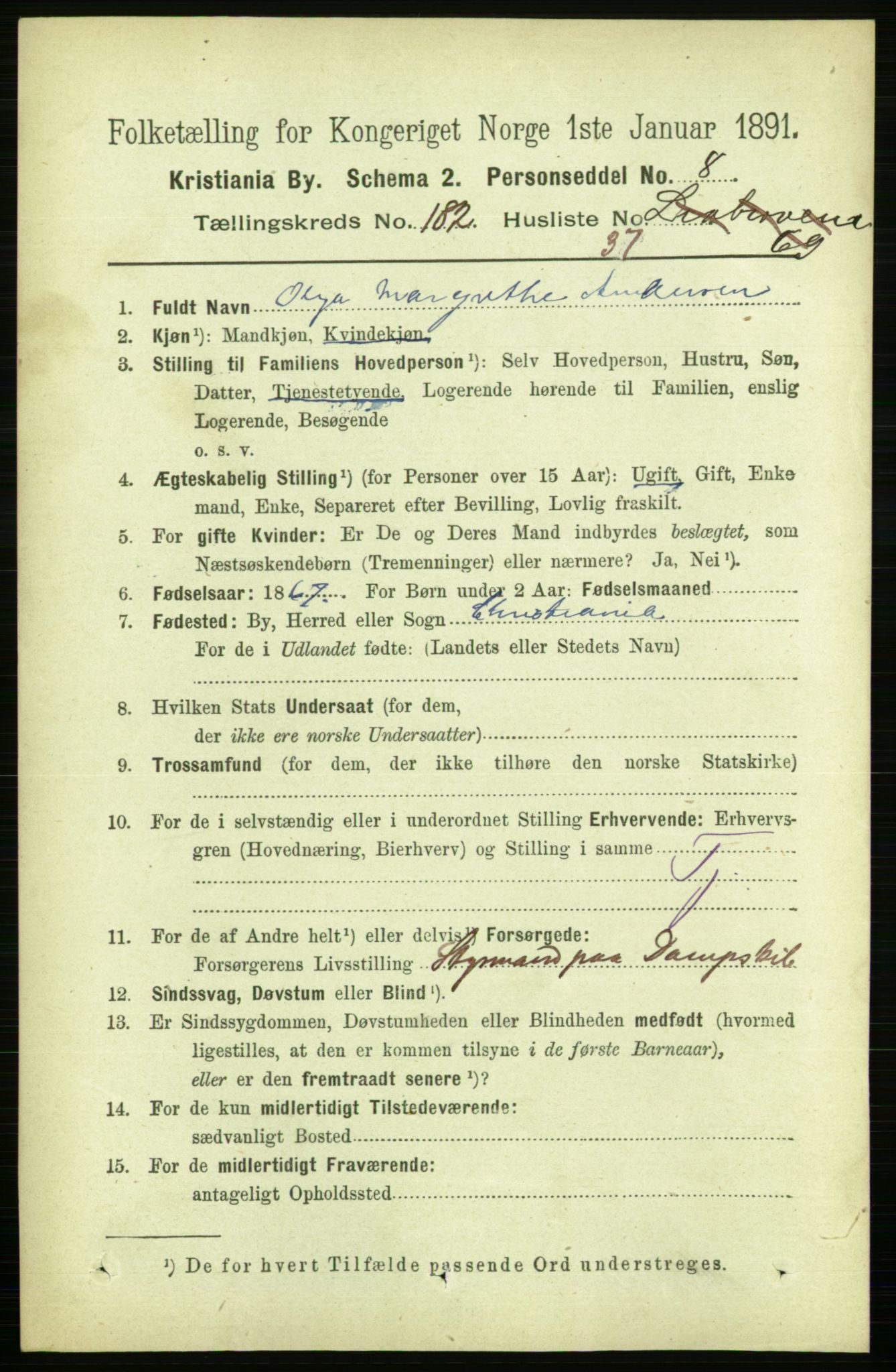 RA, 1891 census for 0301 Kristiania, 1891, p. 109124