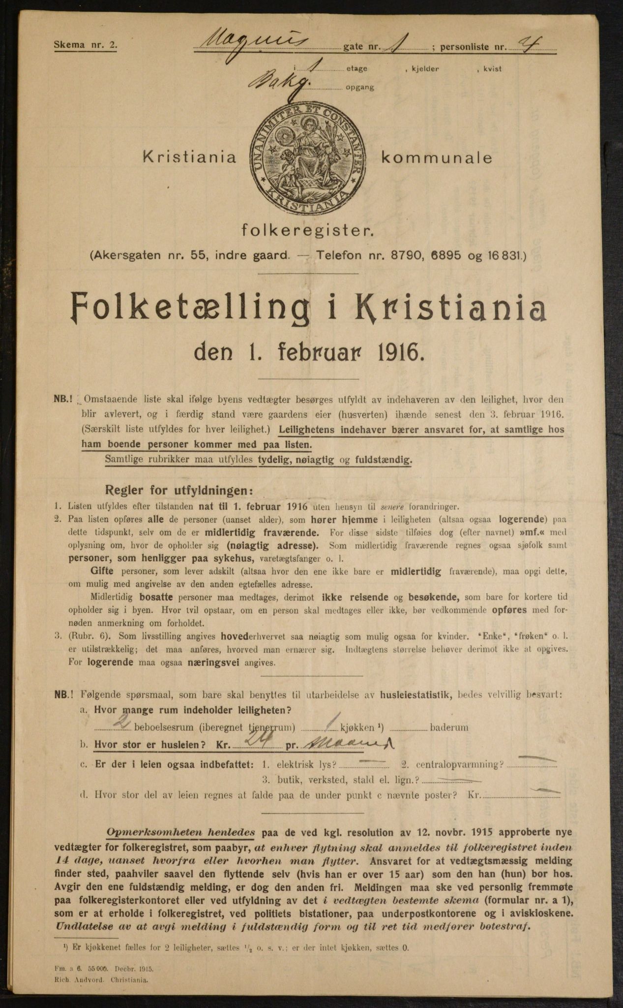 OBA, Municipal Census 1916 for Kristiania, 1916, p. 60558