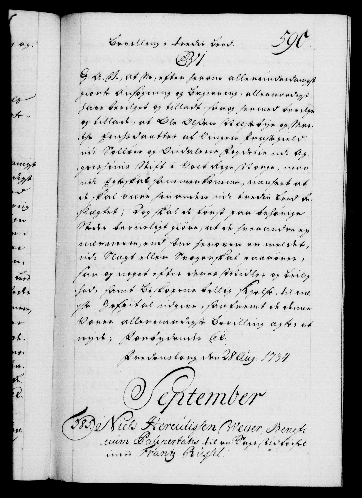 Danske Kanselli 1572-1799, AV/RA-EA-3023/F/Fc/Fca/Fcaa/L0028: Norske registre, 1733-1734, p. 590a